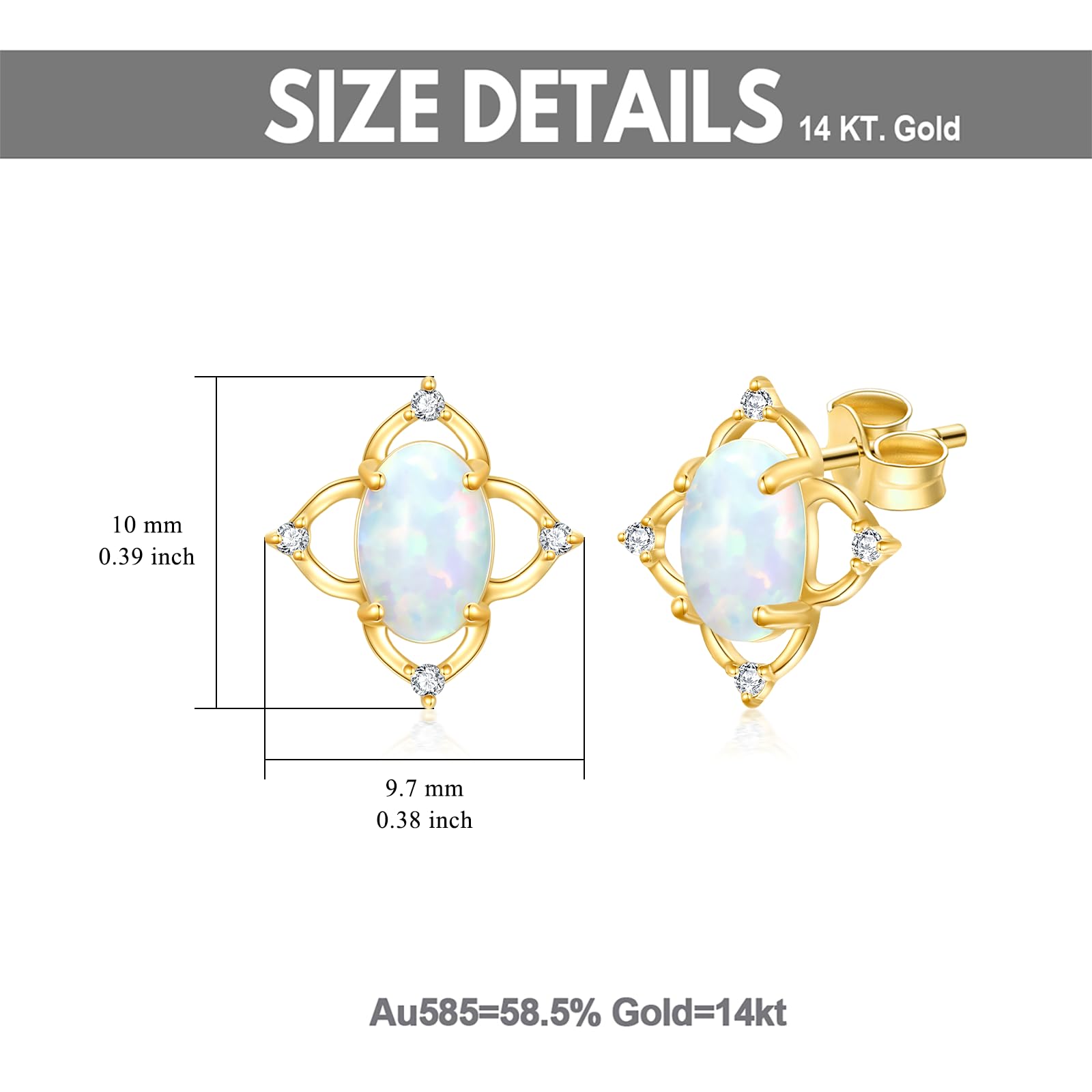 14K Solid Yellow Gold Opal Earrings - Flower, Triangle, Star & Vintage Stud Earrings for Women | Elegant Opal Jewelry Gift for Birthday, Anniversary & Special Occasions