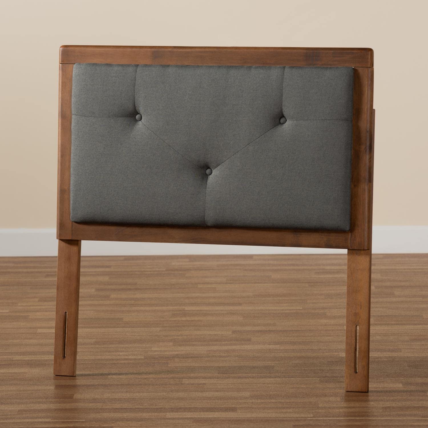 Baxton Studio Abner Modern Twin Size Headboard - Dark Grey Fabric Upholstery with Walnut Brown Wood Finish | Perfect for Contemporary Bedrooms, Guest Rooms & Small Spaces