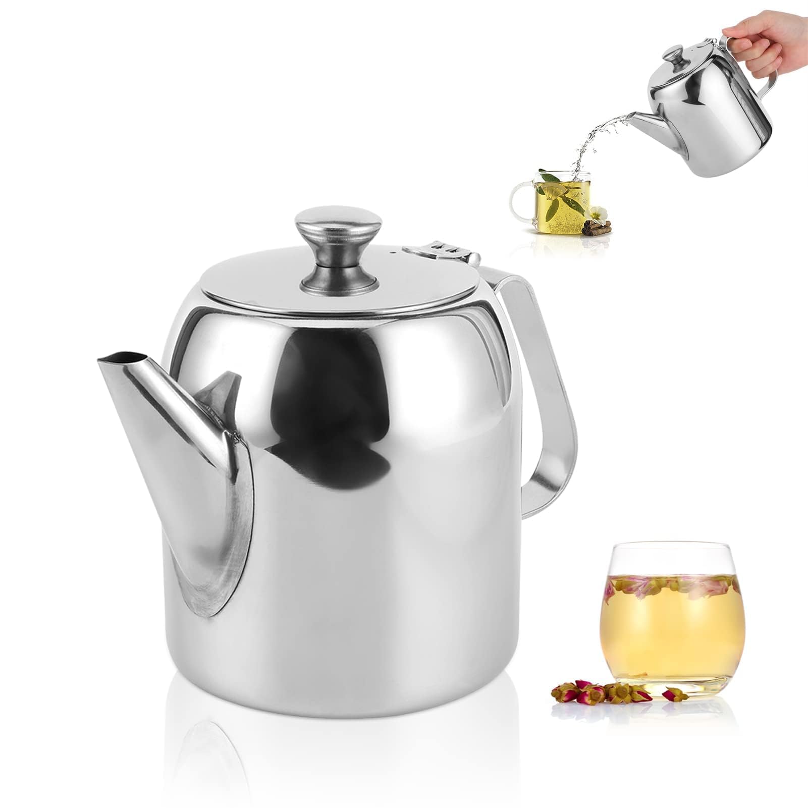 Premium Stainless Steel Coffee Pot - 32oz/850ml Stovetop Tea Kettle with Short Spout for Home, Hotel & Restaurant Use | Ideal for Brewing Coffee, Tea, Herbal Infusions & Serving Hot/Cold Beverages | Perfect for Kitchen, Dining & Hospitality Settings