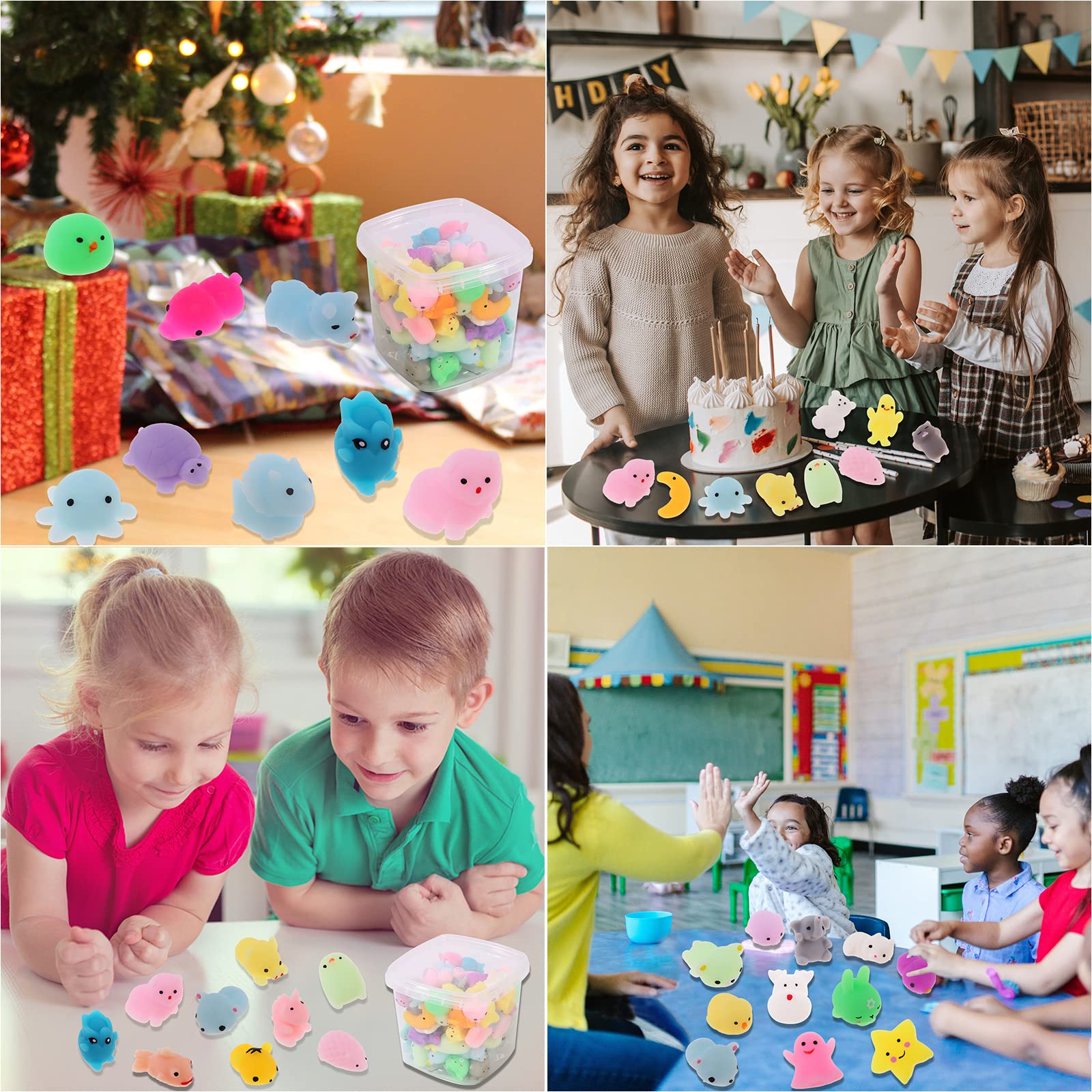 Bingcute 72 PCS Mochi Squishy Toys - Kawaii Squishy Animals for Kids, Party Favors, Classroom Prizes, Easter Basket Fillers & Stress Relief - Bulk Squishies for Sensory Play, Pinata Stuffers & Fidget Toys