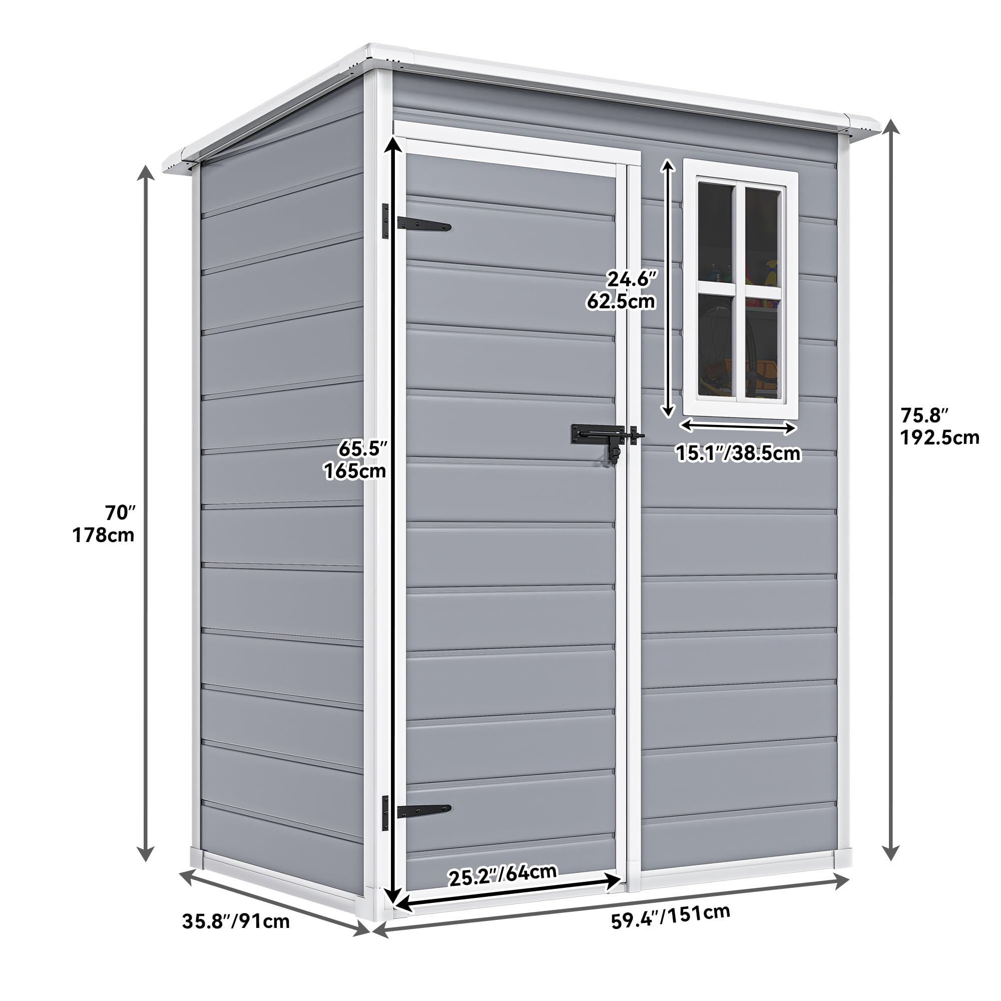 DWVO 5x3ft Waterproof Resin Outdoor Storage Shed with Floor & Lockable Door - Heavy Duty Plastic Garden Shed with Window for Backyard, Patio, Lawn Tool Organization (Gray) - Perfect for Storing Lawn Mowers, Gardening Tools & Outdoor Equipment