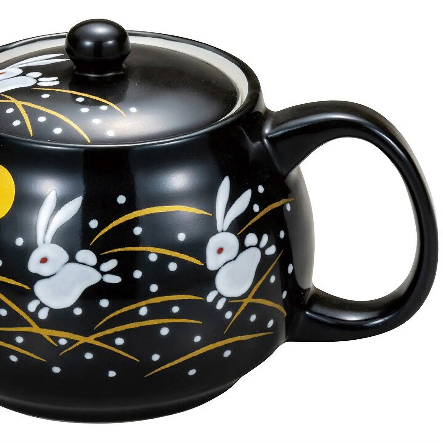 Premium Japanese Kutani Ware Hopping Rabbit Kyusu Teapot with Built-in Tea Strainer - Authentic Ceramic Teapot for Green Tea, Herbal Tea & Loose Leaf Tea - Perfect for Japanese Tea Ceremony, Home Use & Gift Giving