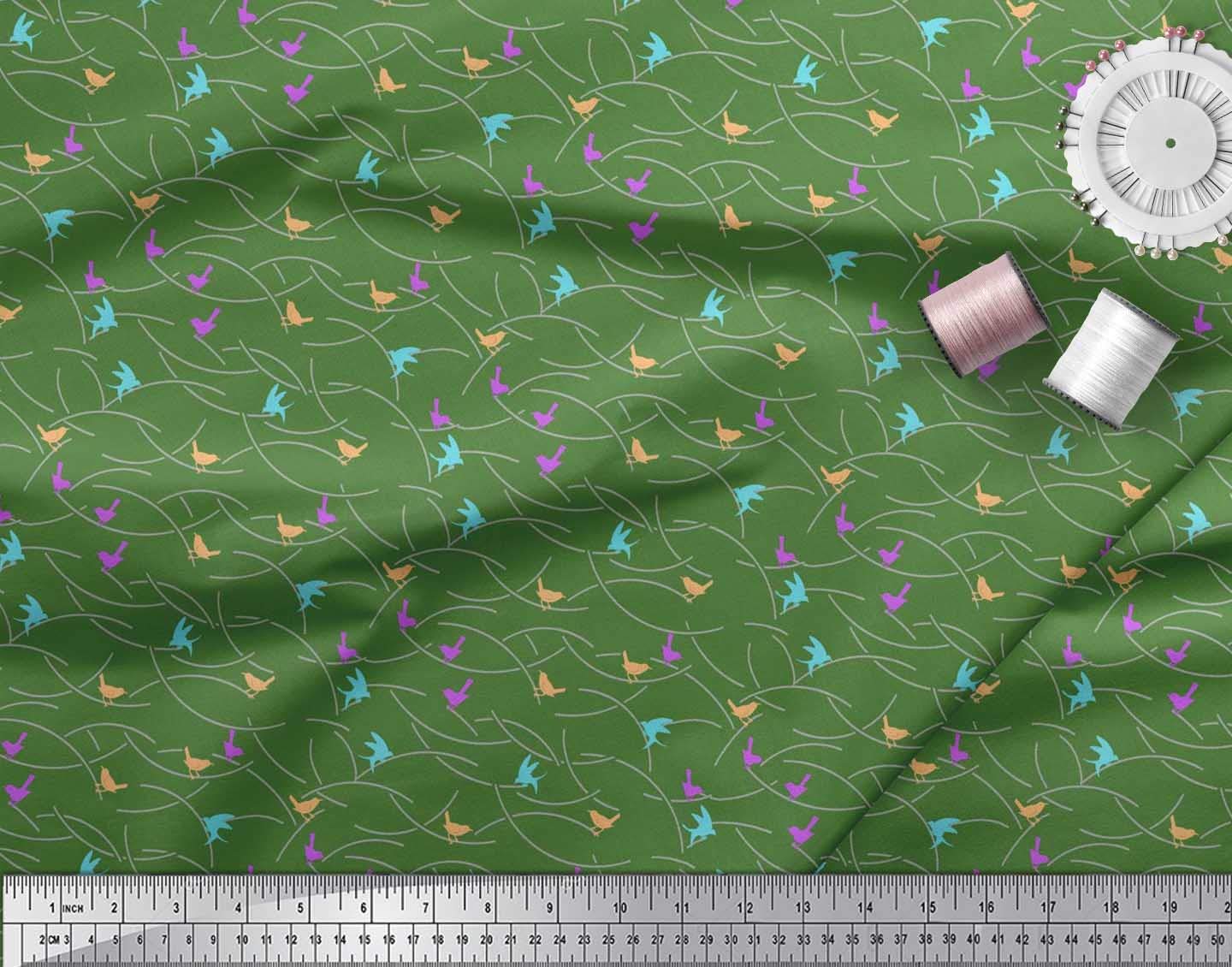 Soimoi Velvet Green Fabric by The Yard - 58 Inch Wide - Artistic Bird Flight Printed Fabric for DIY Crafts, Home Decor & Upholstery Projects - Soft Whimsical Bird Motif Design for Sewing, Quilting & Fashion