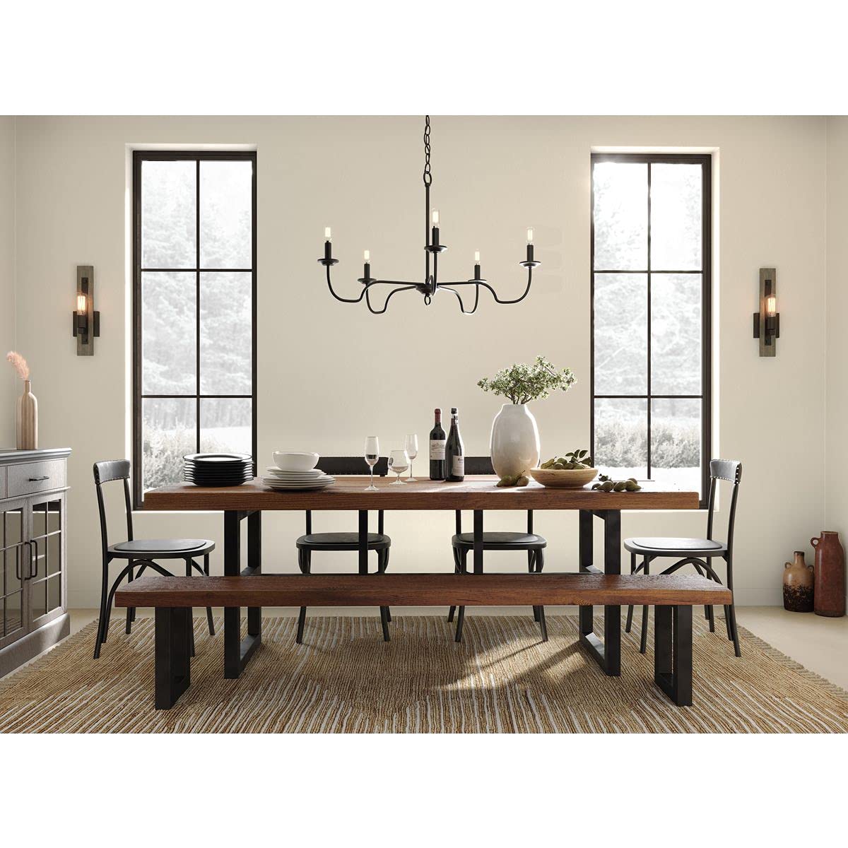 Progress Lighting Canebrake Collection 5-Light Farmhouse Chandelier - Matte Black Finish - Rustic Ceiling Light Fixture for Dining Room, Kitchen, or Entryway