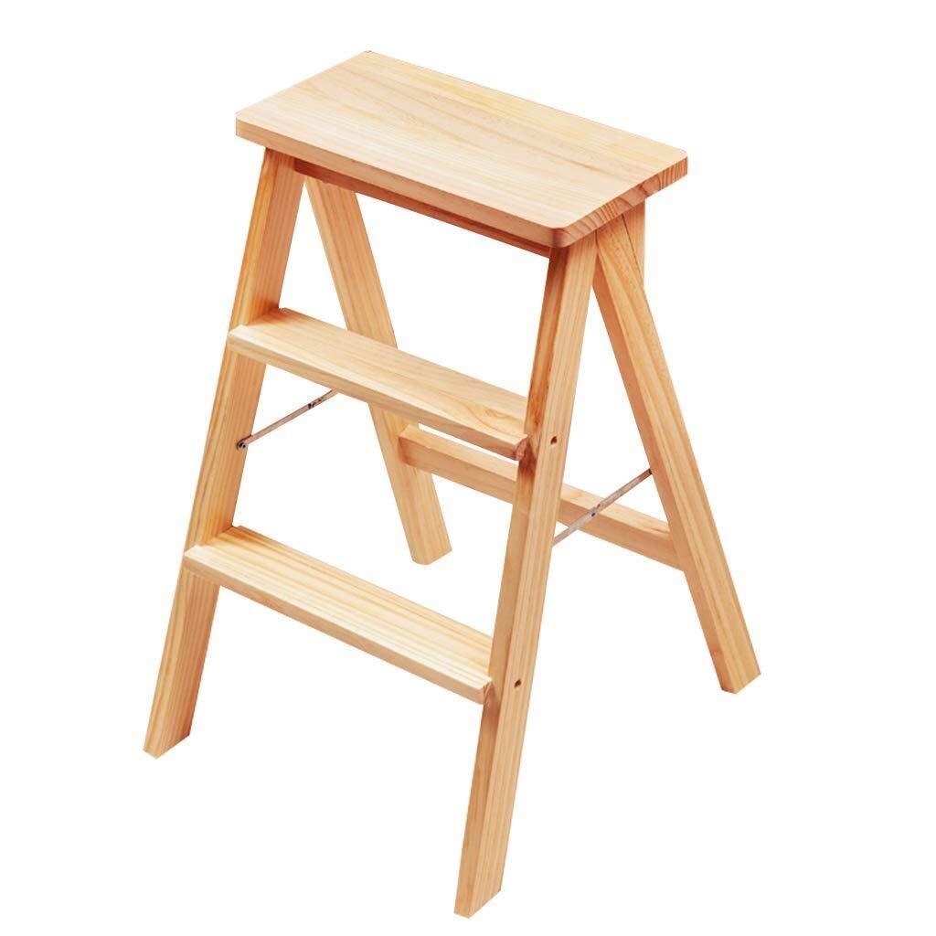 3-Step Wooden Folding Step Stool - Compact Indoor Ladder for Kitchen, Attic, Office, Storage - Multi-Functional as Step Stool, Chair, Shelf - Perfect for Home, Garage, and Workspace Organization