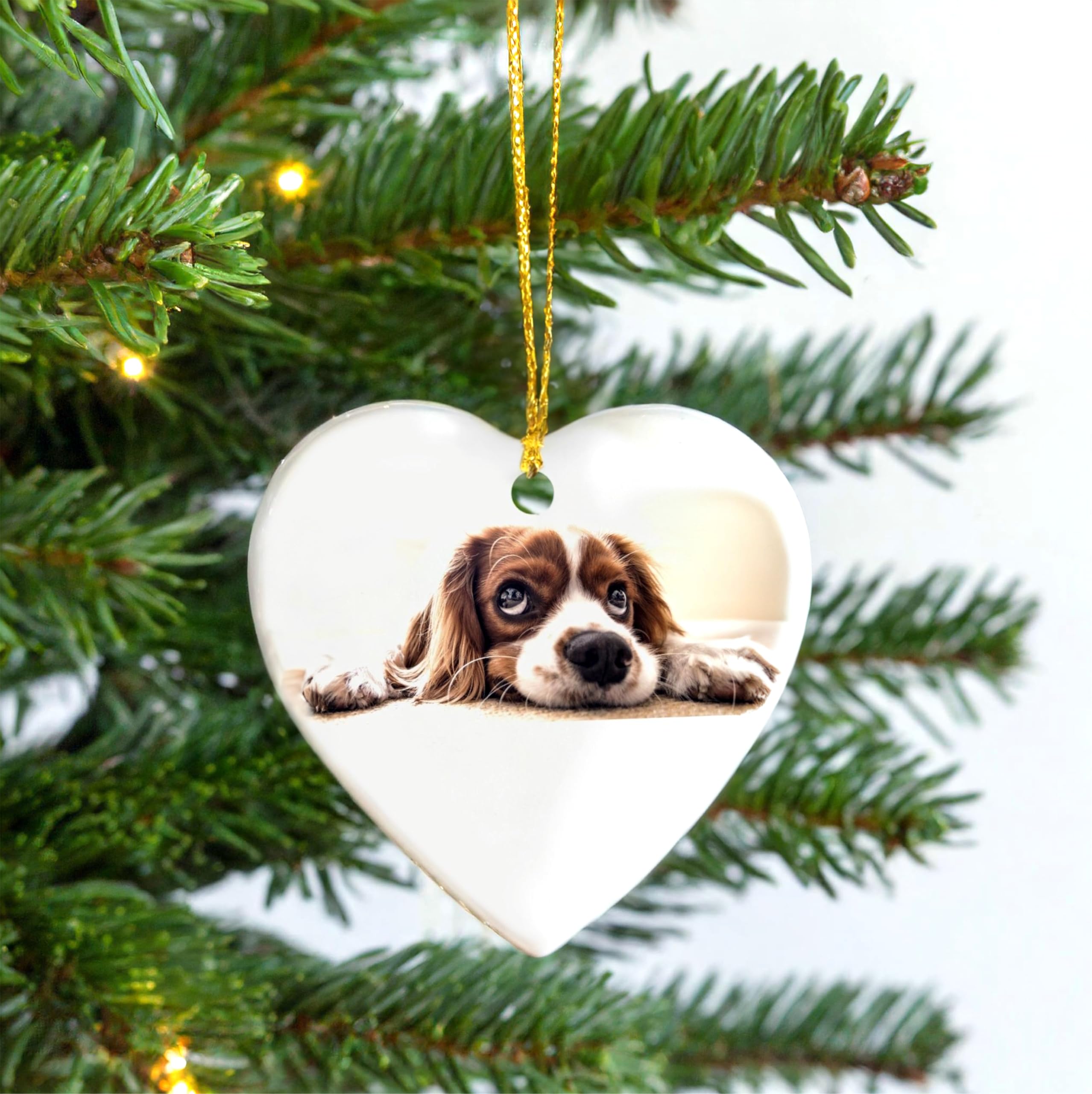 Custom Personalized Porcelain Ornament with Photo, Text & Art Design - Heart-Shaped Ceramic Keepsake with Gold String & Gift Bag Included - Perfect for Christmas Decor, Wedding Favors & Anniversary Gifts