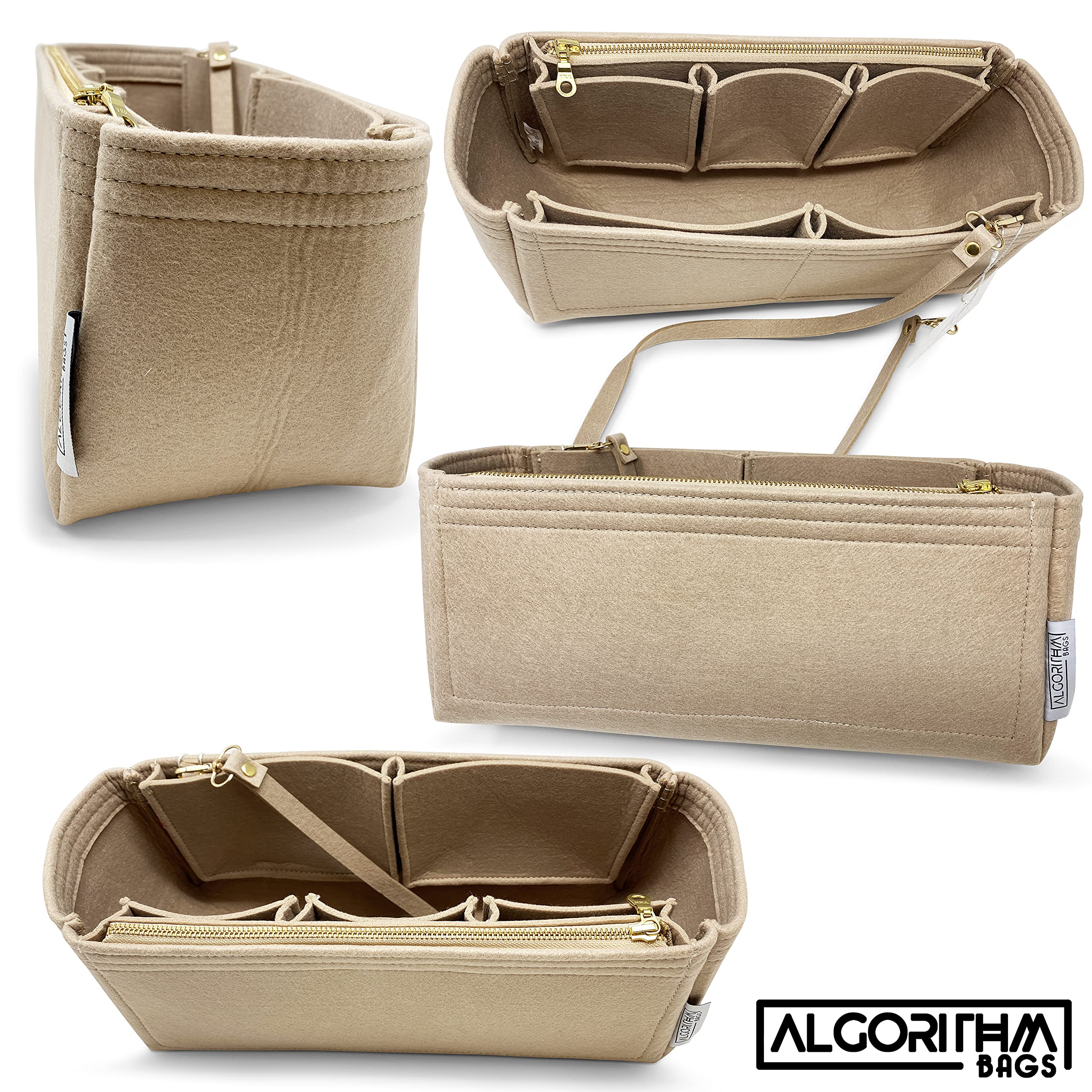 LV Graceful Purse Organizer Insert with Zippers - 3mm Felt Liner Divider Protector for Louis Vuitton Handbags (Tan, PM Size) | Perfect for Travel, Work & Everyday Use