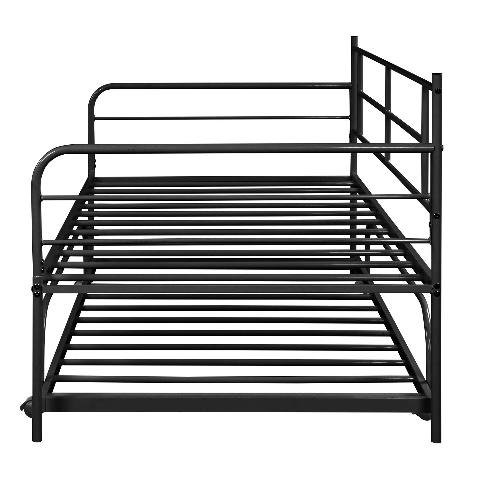 Twin Size Daybed with Trundle Bed - Sturdy Metal Frame, No Box Spring Needed - Perfect for Kids, Teens & Adults - Ideal for Guest Rooms, Dorms & Small Spaces - Black