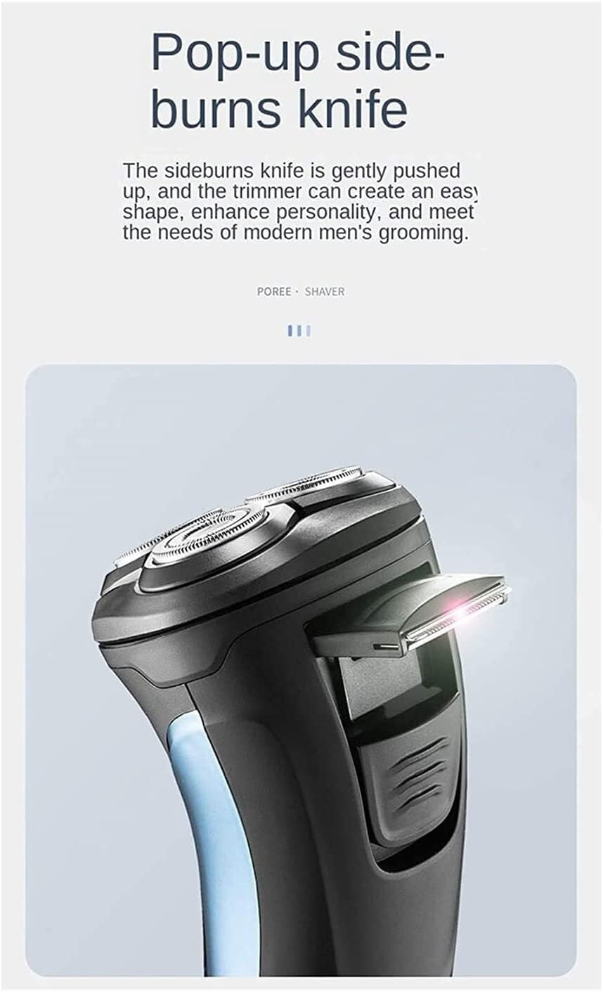 Waterproof IPX7 Rechargeable Electric Shaver for Men - Wet & Dry Rotary Shaving Razor with Pop-up Trimmer (Blue) - Perfect for Travel, Gym & Daily Grooming