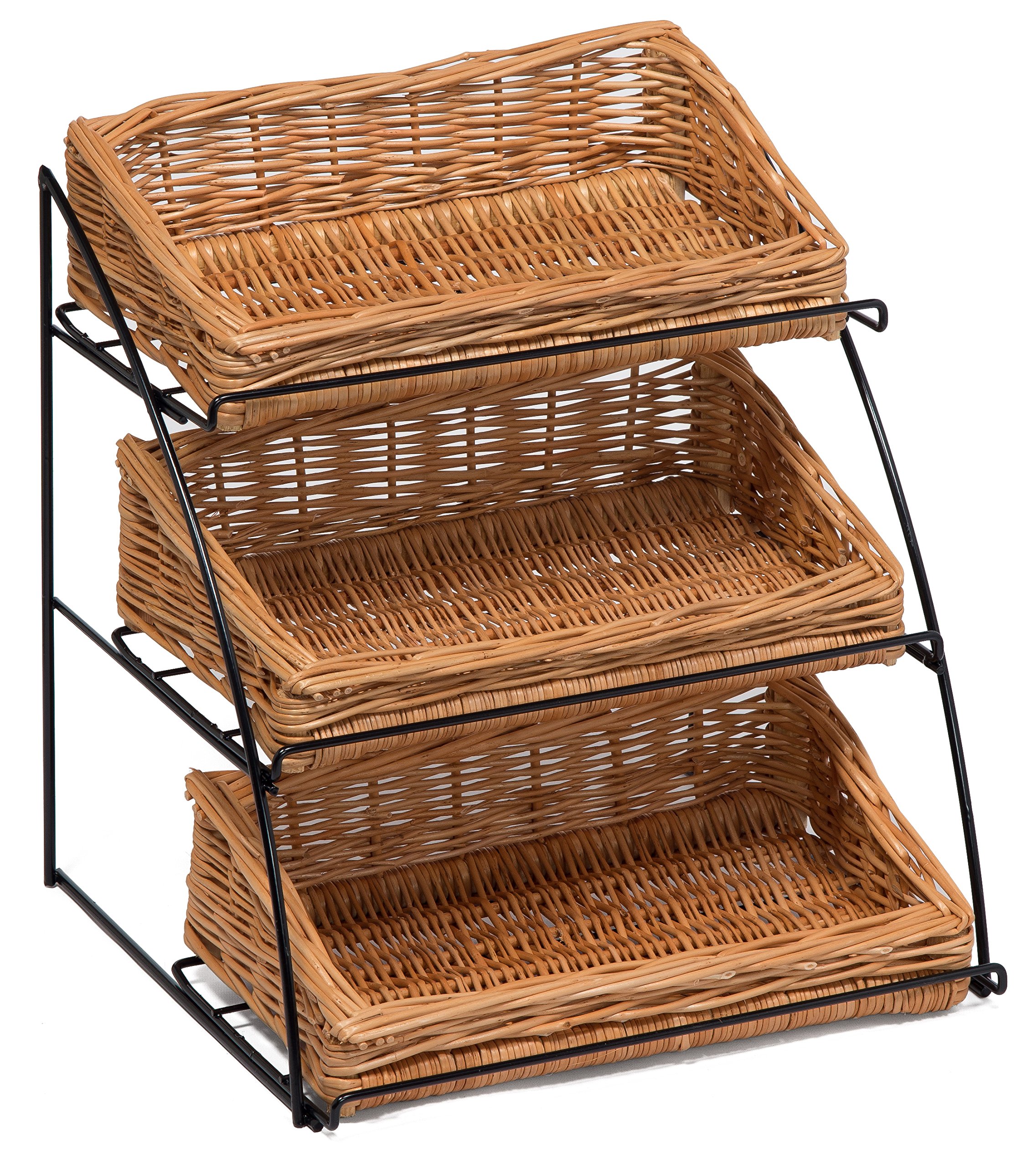 Wooden Countertop Display Stand with 3 Baskets - Natural Finish, 35x20x15cm - Perfect for Retail Stores, Farmers Markets & Home Organization