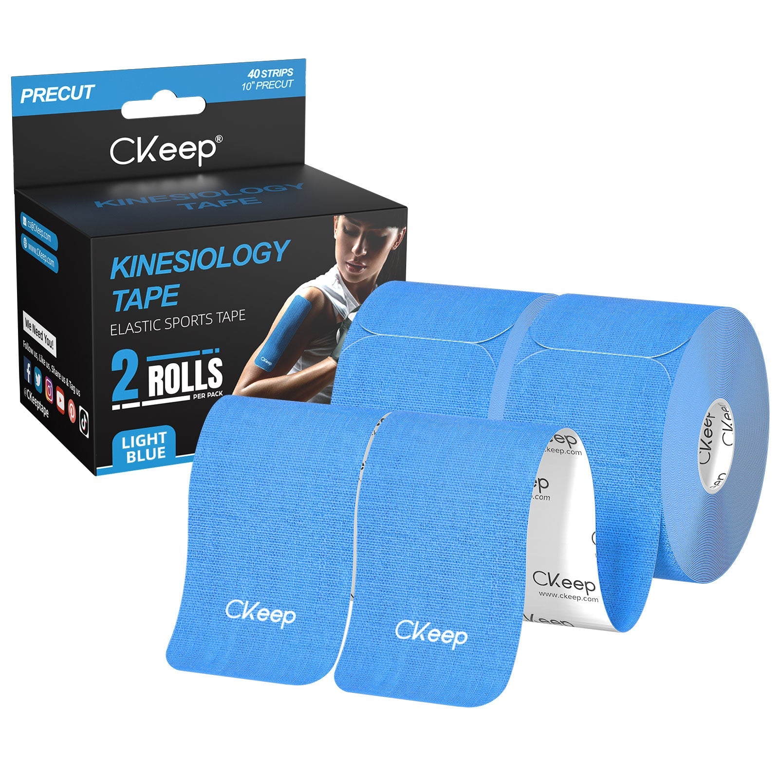 CKeep Kinesiology Tape - Pre-Cut Strips (2 Rolls) for Sports Injury Recovery & Muscle Pain Relief - Ideal for Athletes, Runners & Physical Therapy