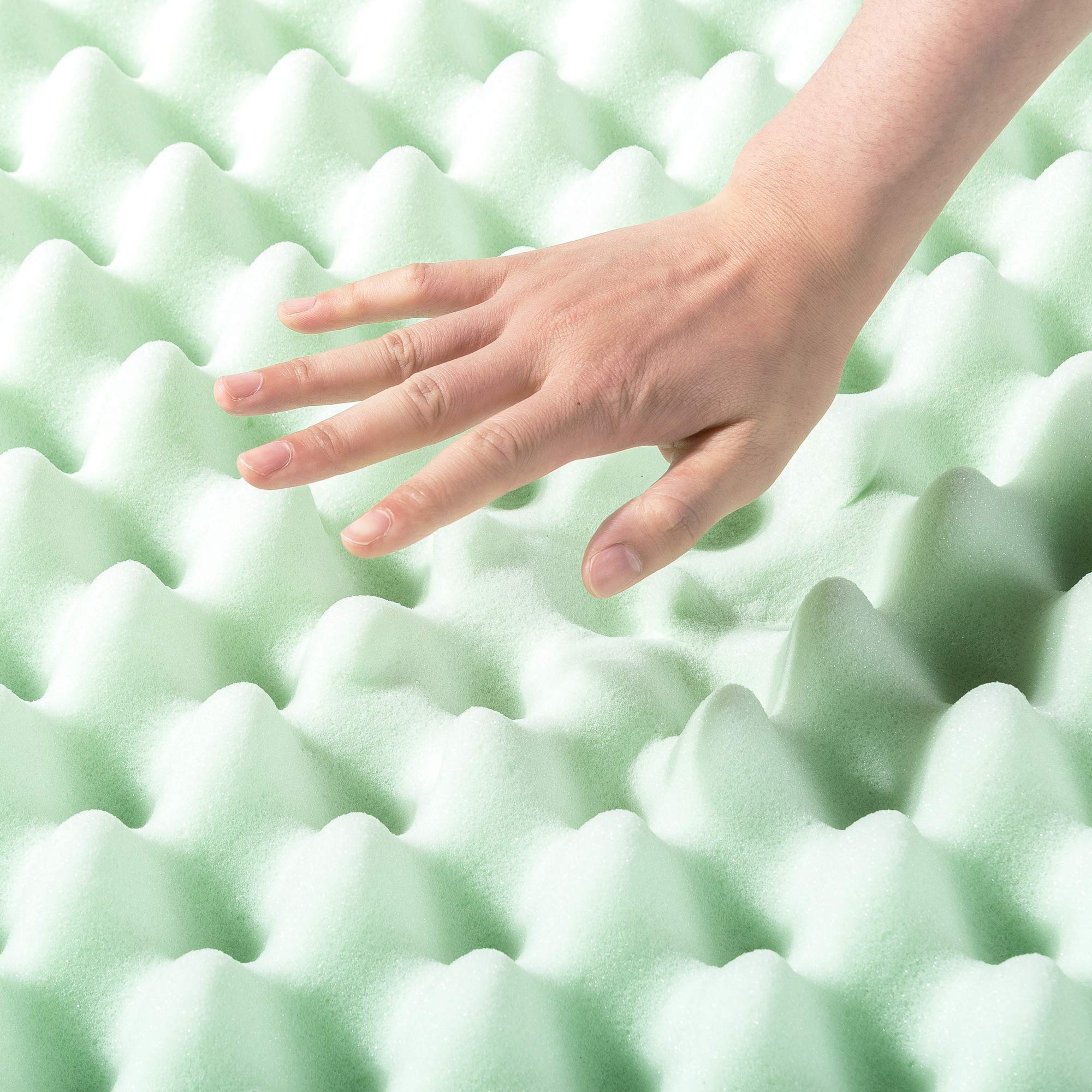 4 Inch Egg Crate Memory Foam Mattress Topper with Green Tea Infusion - CertiPUR-US Certified, King Size for Pressure Relief & Cool Sleep - Perfect for Back Pain Relief, Guest Beds & Dorm Rooms