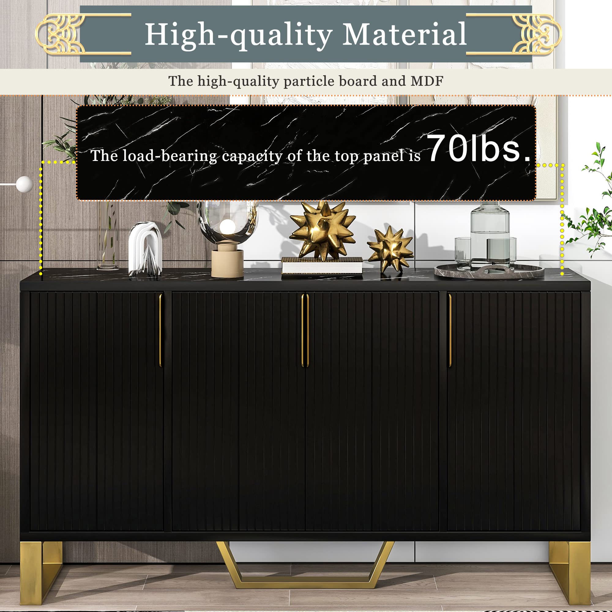 Modern 4-Door Sideboard Buffet Cabinet with Adjustable Shelves - Solid Wood Kitchen Storage Credenza for Dining Room & Kitchen Organization - Perfect for Entertaining, Storing Dishes, and Displaying Decor