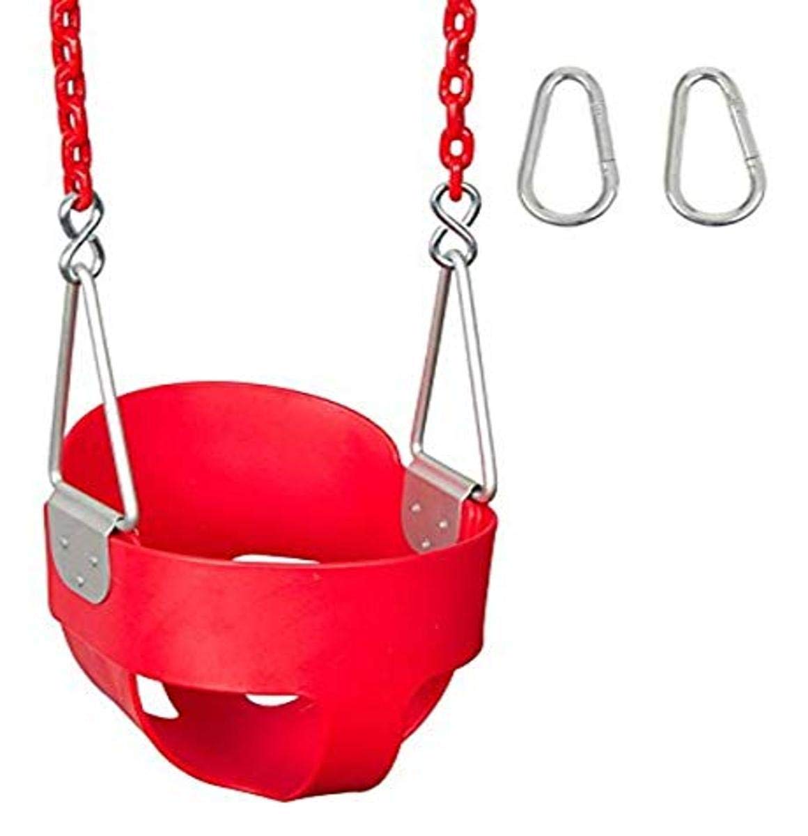 Highback Full Bucket Swing Seat with 5.5' Coated Safety Chain - Red Playground Swing Set Accessory for Kids | Durable Outdoor Swing Seat for Backyard, Park & School Playgrounds