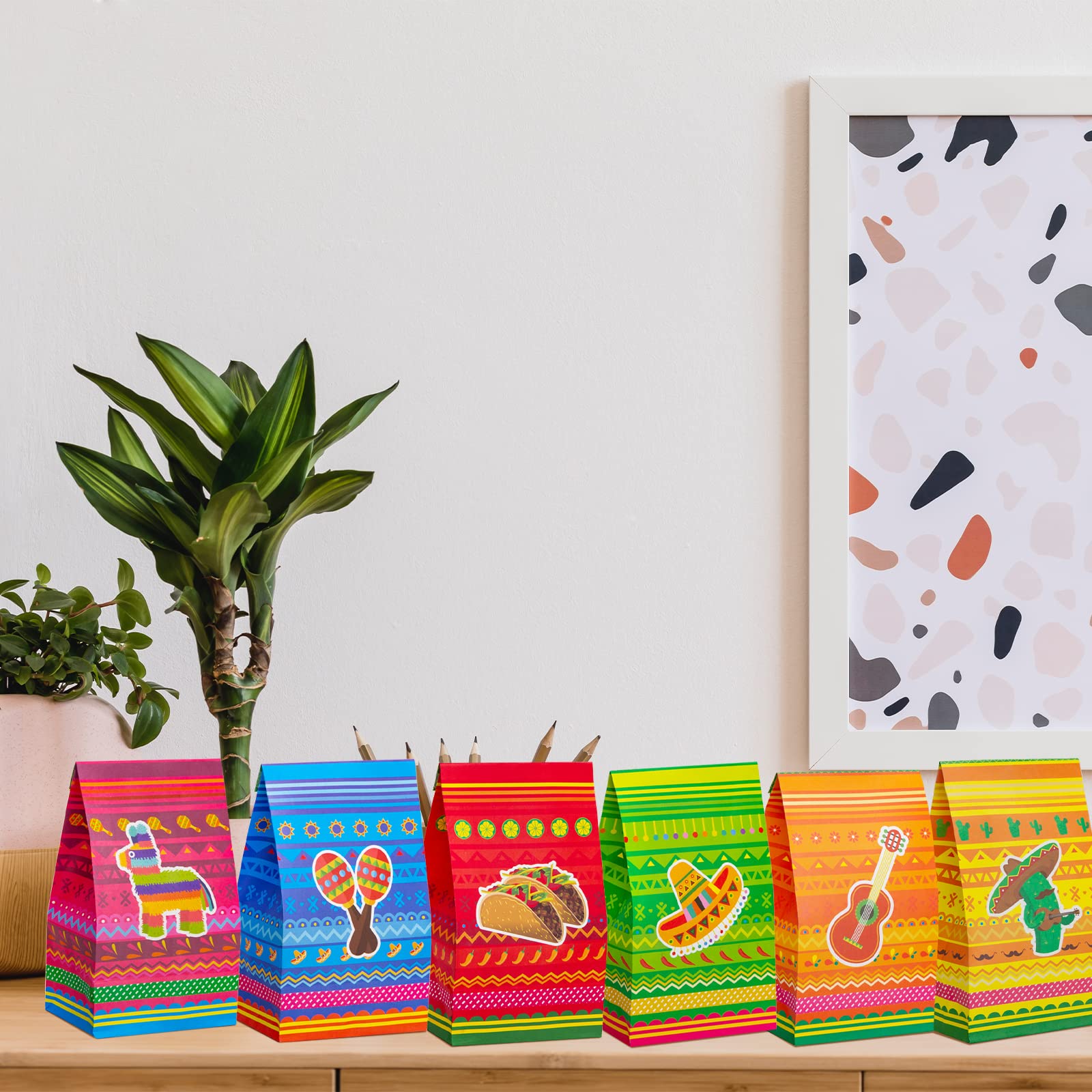 Colorful Mexican Fiesta Party Favor Bags - 24 Pack Cinco de Mayo Goodie Bags for Candy, Treats & Gifts - Perfect for Birthday Parties, Themed Events & Holiday Celebrations