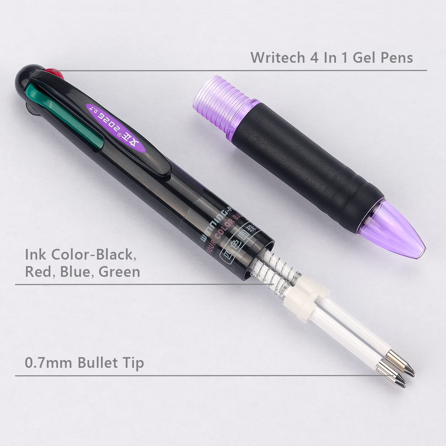 4 Pack Multicolor Ballpoint Pens - 4-in-1 Retractable 0.7mm Colored Pens for Office, School & Students | Perfect Gift for Writing, Note Taking & Journaling