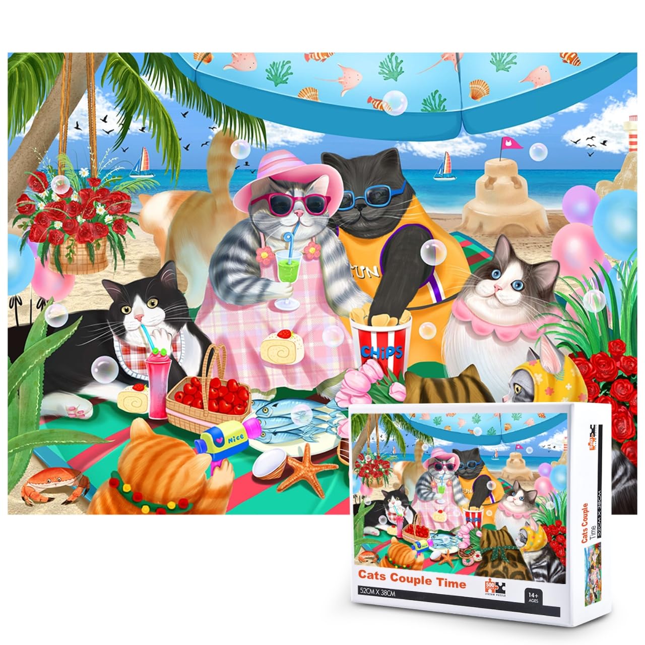 1000 Piece Jigsaw Puzzle - Cats Couple Time, Adult Puzzle with Cute Cat Design, Perfect for Home Office Decor & Gift for Friends | Relaxing Family Activity & Stress Relief