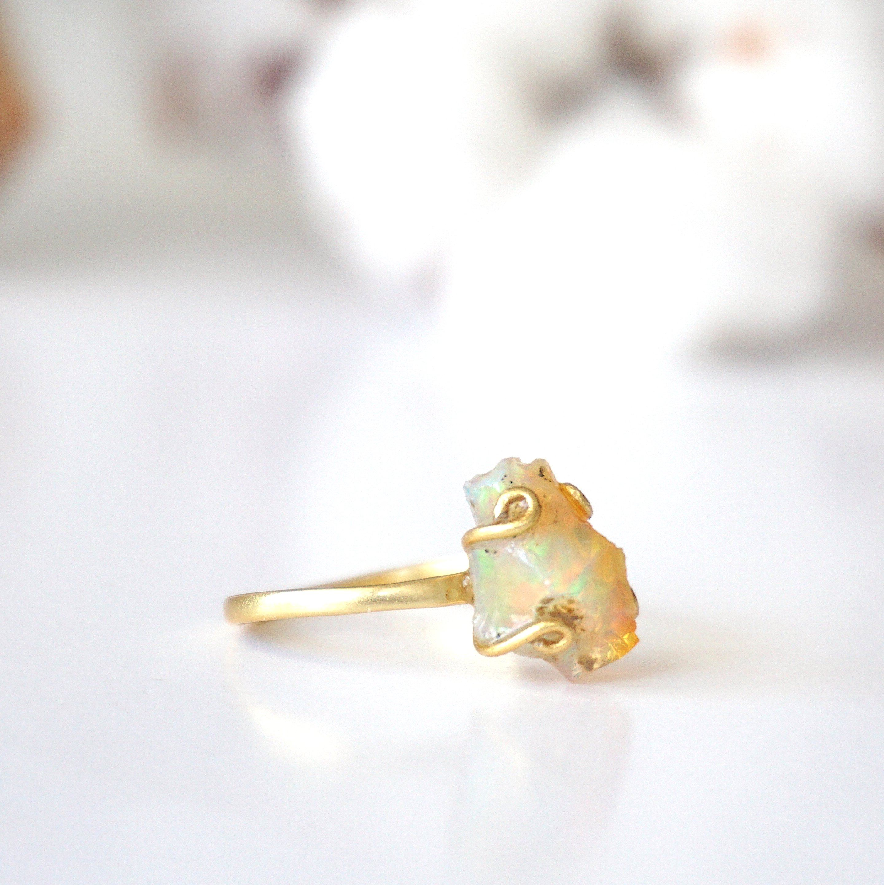 14K Gold Vermeil Fire Opal Adjustable Ring - Elegant Handmade Jewelry for Women, Perfect for Weddings, Parties & Everyday Wear