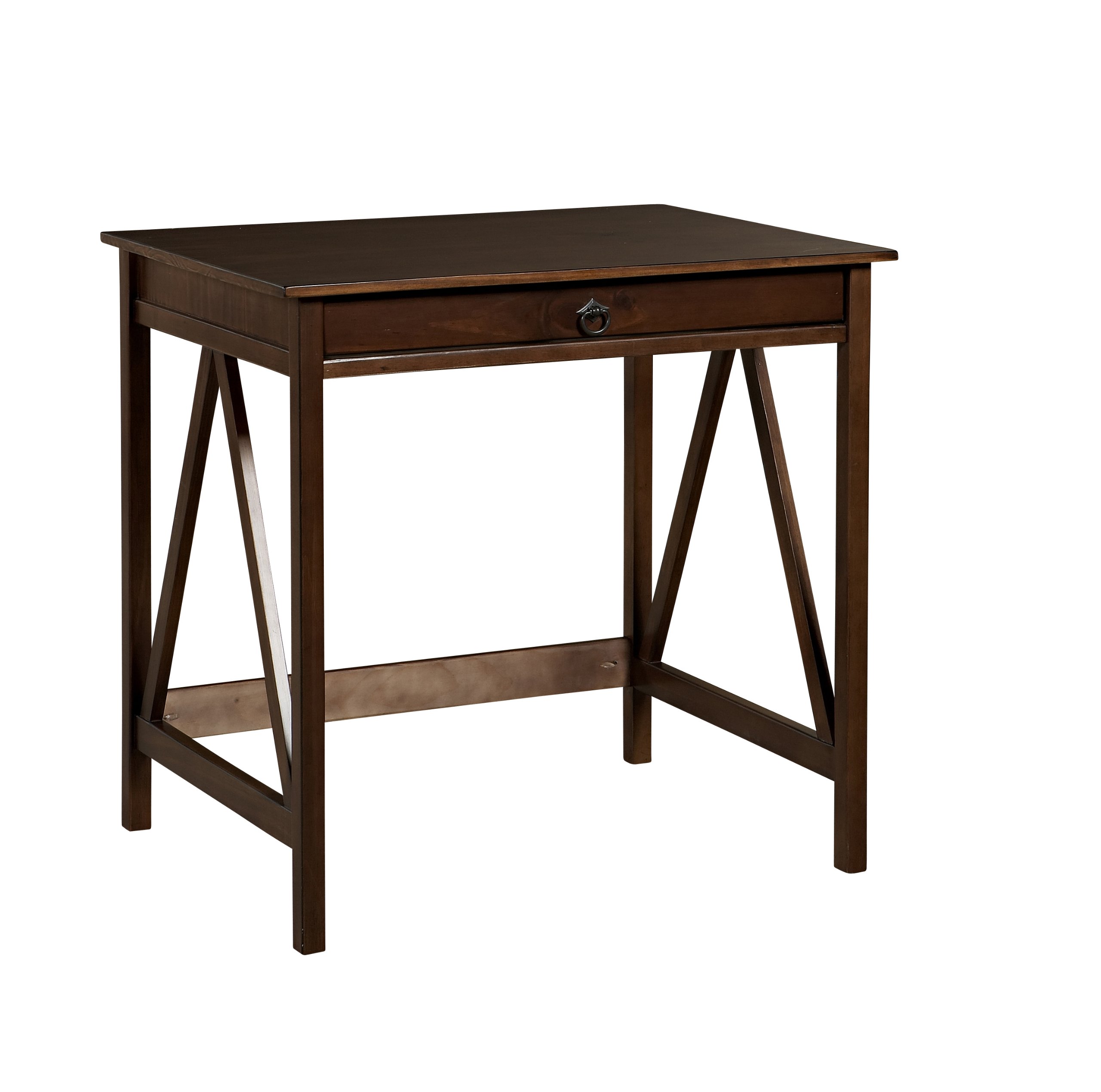 Benjara Wooden Laptop Desk with Drawer & Inverted V Legs - Brown Home Office Desk for Work, Study, or Bedroom Use