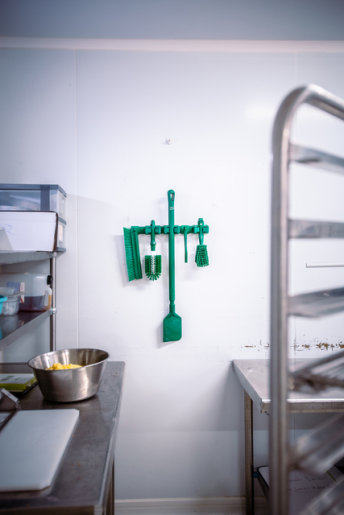 Heavy Duty Wall Mount Bracket with 3 Grip Holders & 2 Hooks - 16.5 Inch - Perfect for Hanging Tools, Garden Supplies & Home Organization - Durable Metal Wall Organizer for Garage, Shed & Workshop