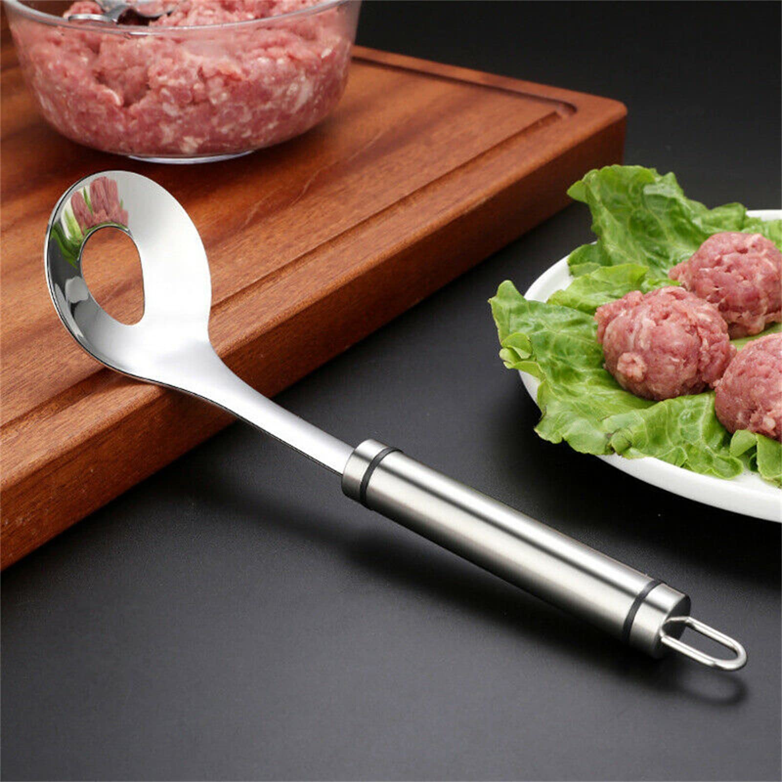 Premium Stainless Steel Meatball Spoon with Long Handle - Professional Meatball Maker for Kitchen, Dining & Bar - Perfect for Cooking, Serving & Garnishing Meatballs
