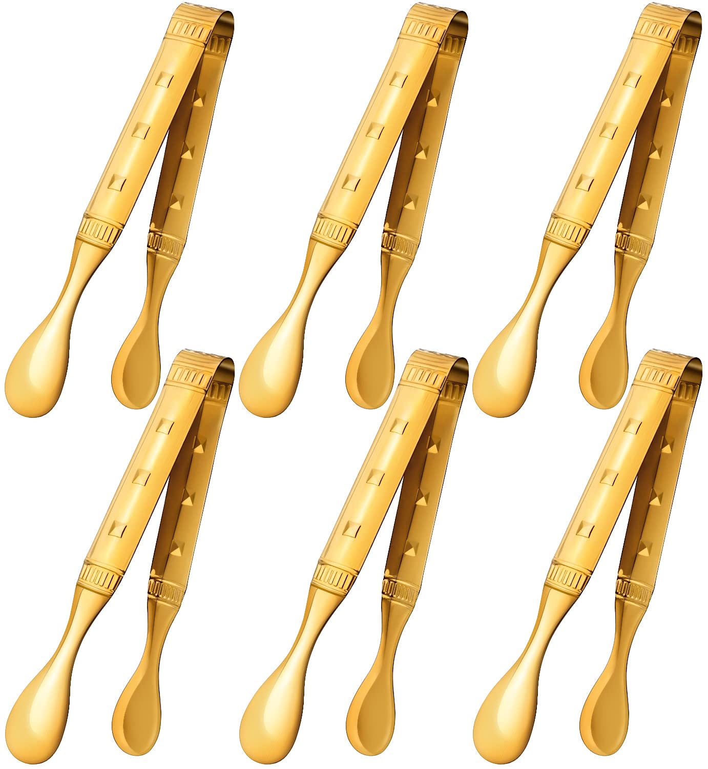 6-Piece 6-Inch Gold Mini Tongs Set - Appetizer Serving Utensils for Ice, Sugar, and Small Foods - Perfect for Parties, Weddings, and Cocktail Events