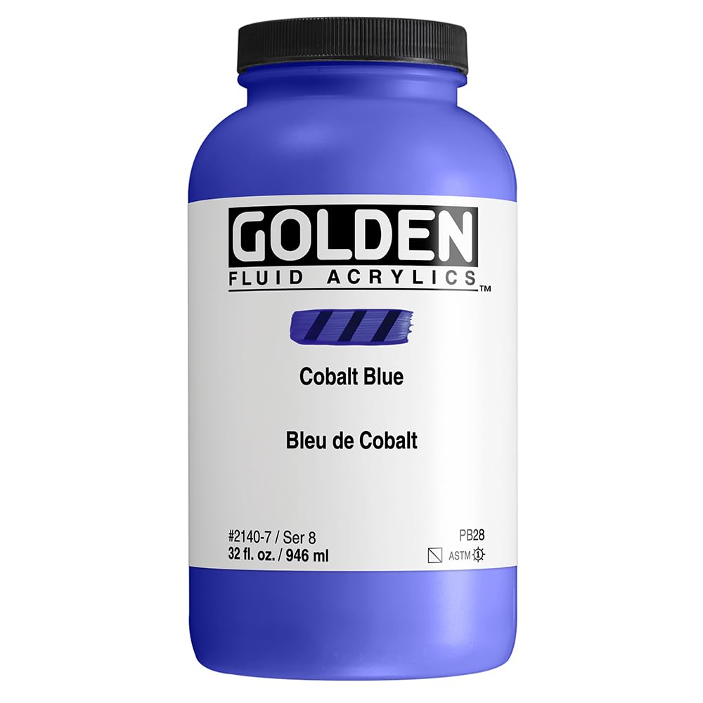 GOLDEN Professional Fluid Acrylic Paint - Cobalt Blue (32 fl. oz Jar) - Semi-Transparent Artist Paint for Canvas, Pouring Art & Mixed Media Projects