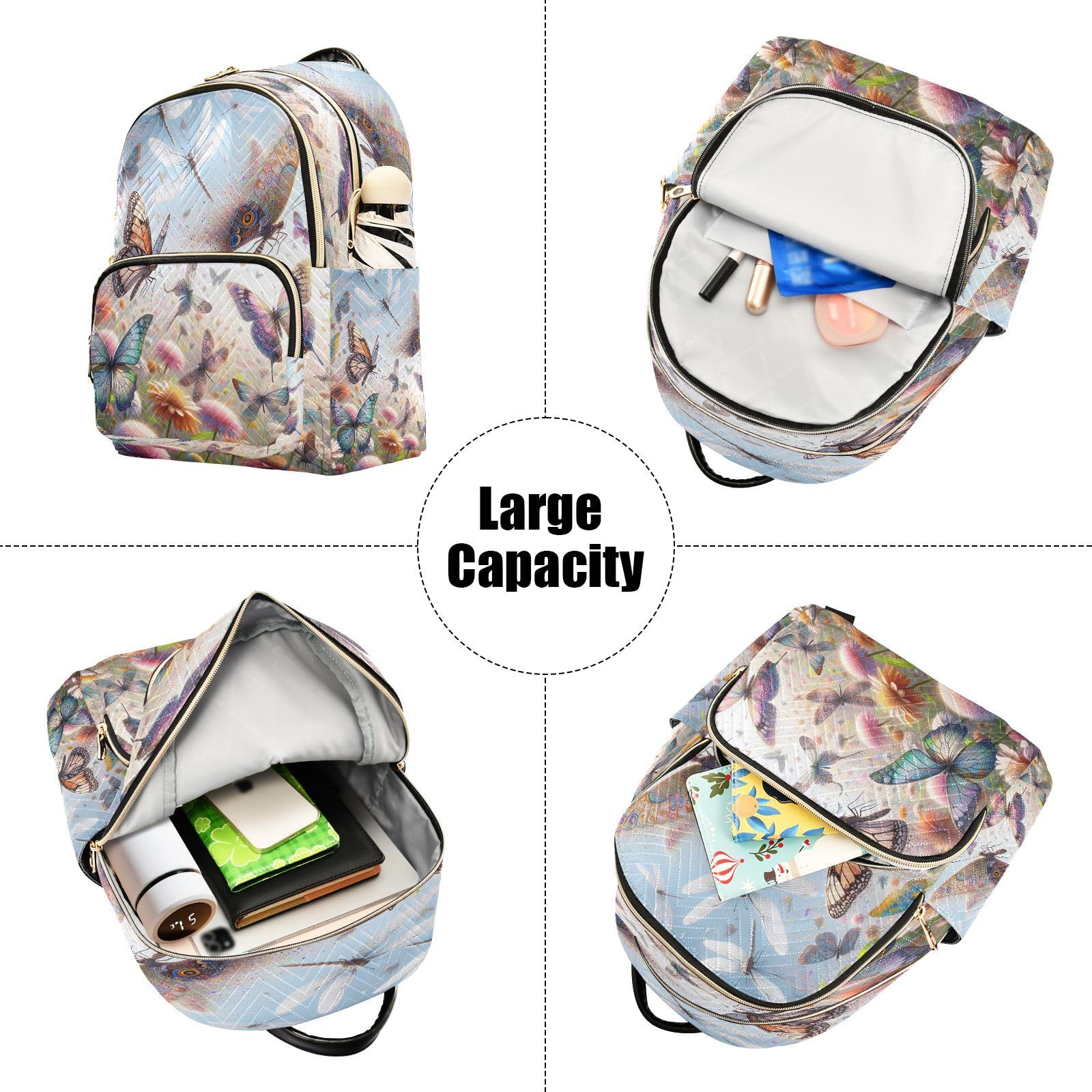 ODAWA Anti-Theft Mini Backpack for Women - Stylish Butterfly & Dragonfly Design, Lightweight Travel Backpack & Laptop Bag (Fits 15.6