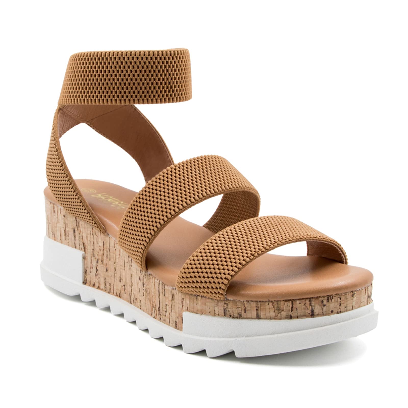 Athlefit Women's Wedge Sandals with Cork Elastic Strap - Comfortable Platform Sandals for Summer, Beach, and Casual Outings