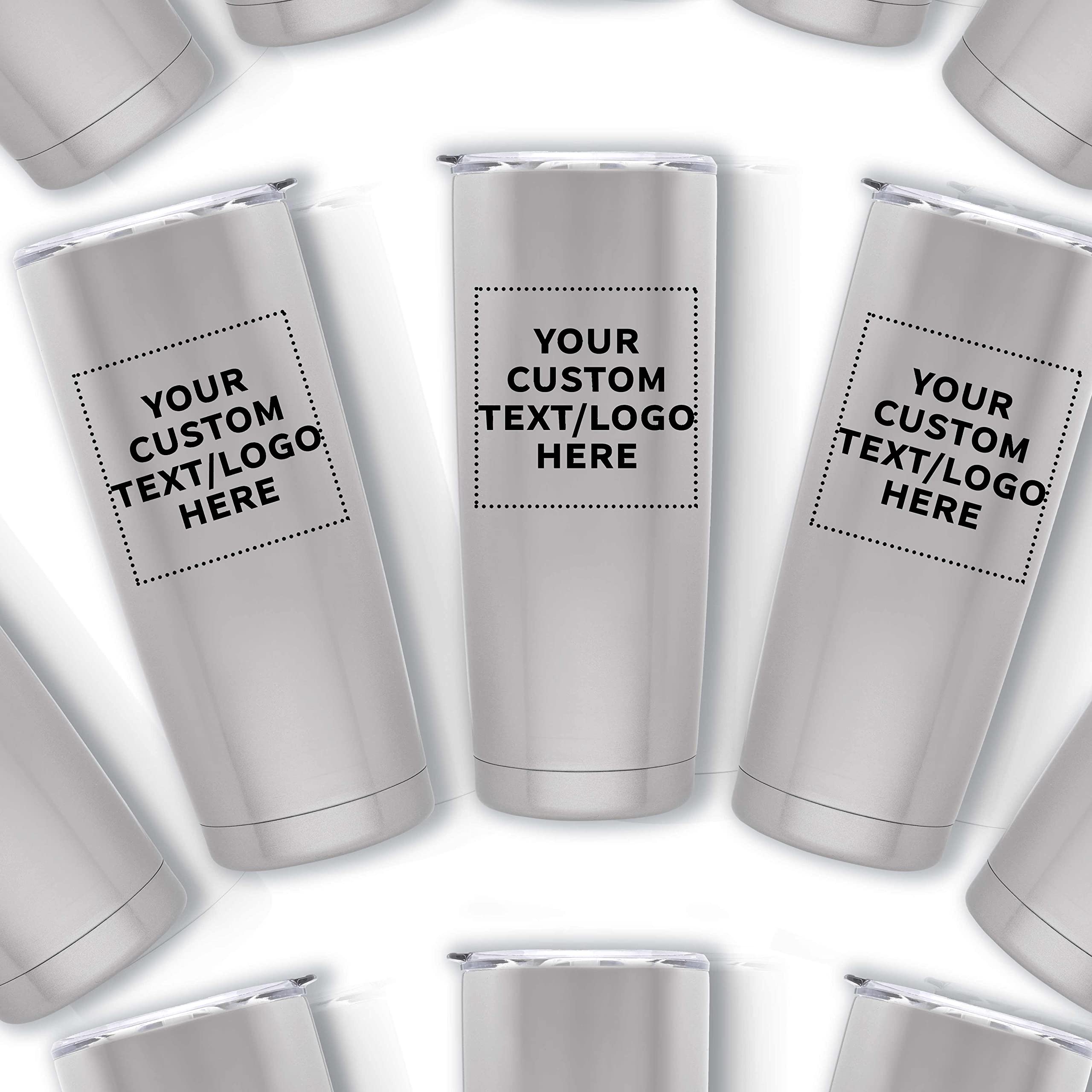 Personalized Stainless Steel Coffee Tumblers 20 oz (Set of 6) - Double Wall Vacuum Insulated Custom Pipette Design - Keeps Hot & Cold Beverages Perfect Temperature - Ideal for Coffee, Tea, Hot Cocoa, Iced Drinks - Great for Office, Travel, Camping, Gifts (Silver)