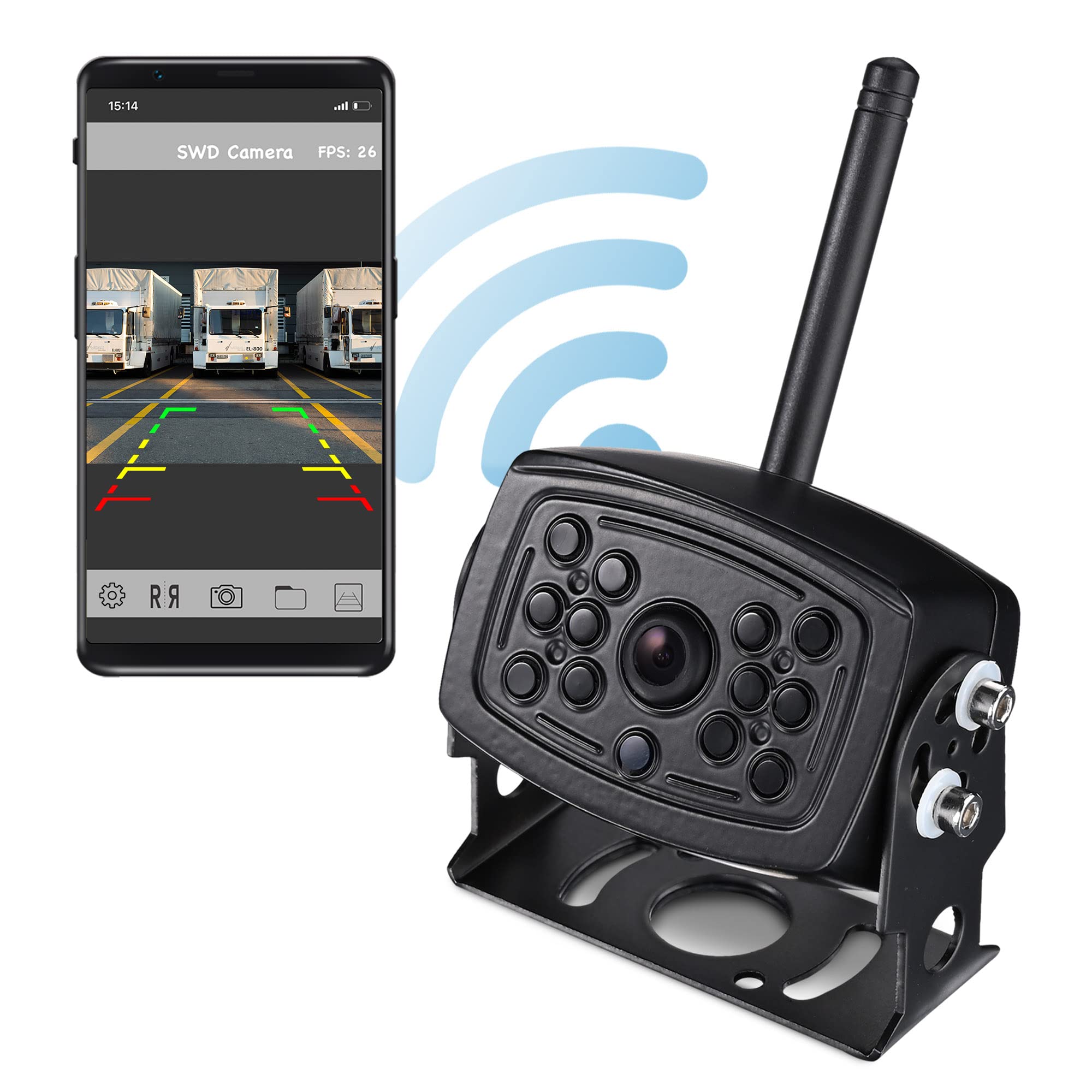 Yescom HD 1080P Wireless Backup Camera with Night Vision, 150° Wide Angle, IP68 Waterproof, WiFi Rear View Camera for Trucks, Trailers, RVs, Campers, Buses & Construction Vehicles - Perfect for Parking, Reversing & Towing in Low Light Conditions