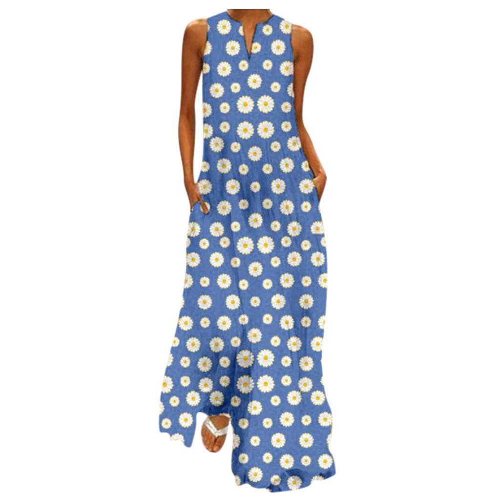 Plus Size Women's Vintage Floral Print Sleeveless V-Neck Maxi Dress - Casual Summer Dress for Beach, Vacation & Outdoor Events