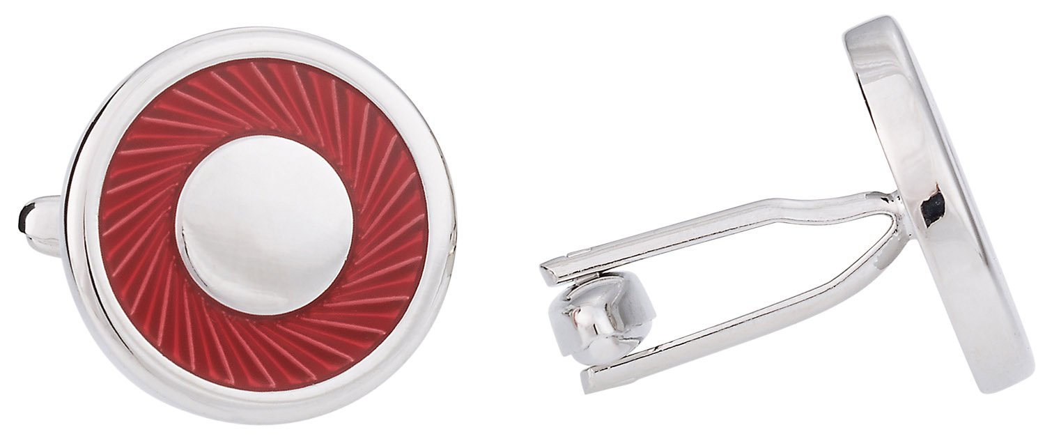 Elegant Red Enamel Swirl Silver Cufflinks with Gift Box | Unique Spiral Design Men's Dress Accessories for Weddings, Business Meetings & Formal Events