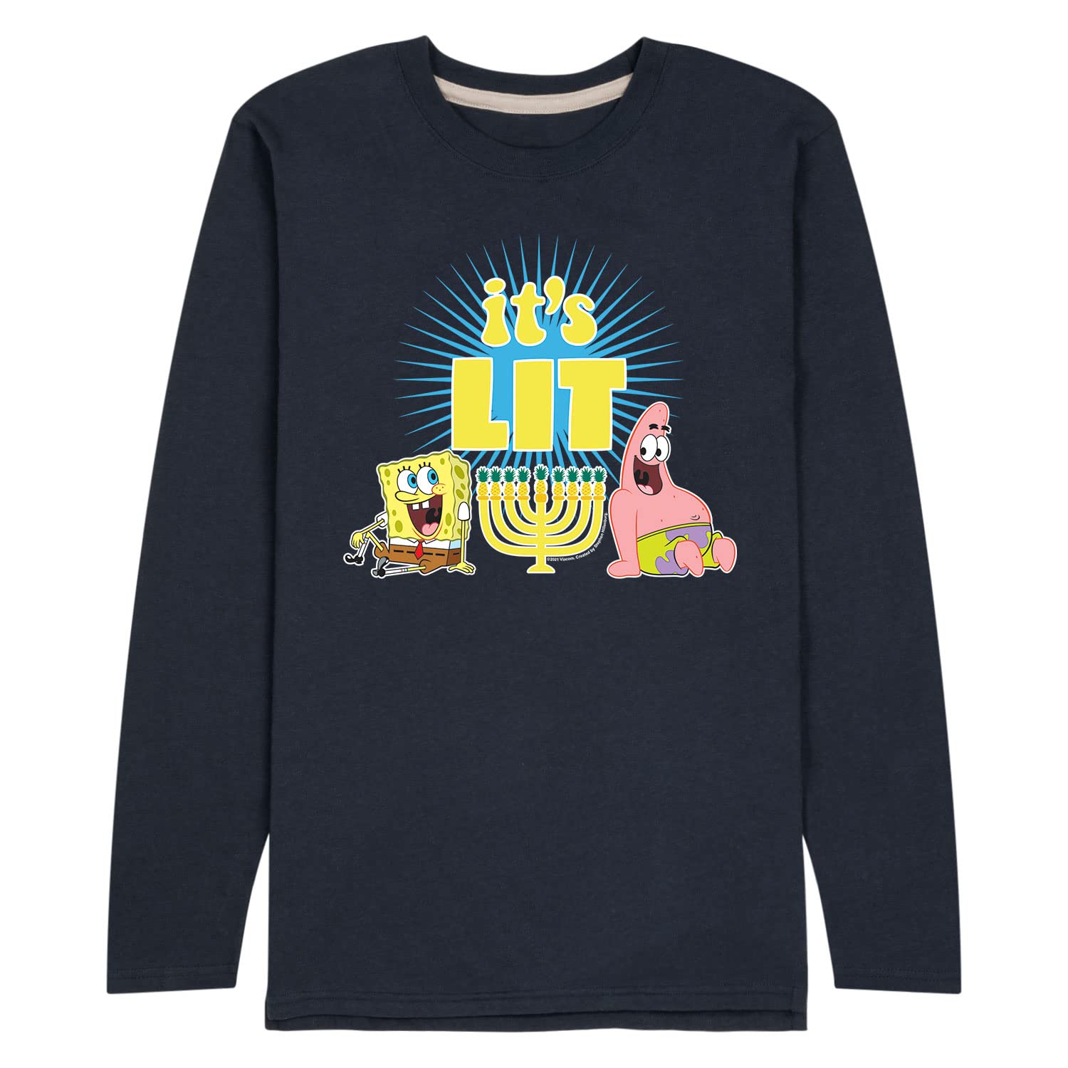 Spongebob Squarepants Christmas & Hanukkah Men's Long Sleeve Graphic Tee - Funny Holiday T-Shirt for Fans - Perfect for Xmas Parties & Gift Giving