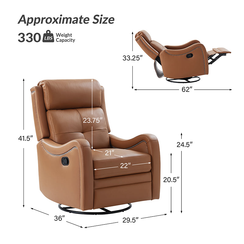 Amelia Genuine Leather Swivel Rocker Recliner Chair - Comfortable Living Room Furniture for Relaxing, Reading & Watching TV
