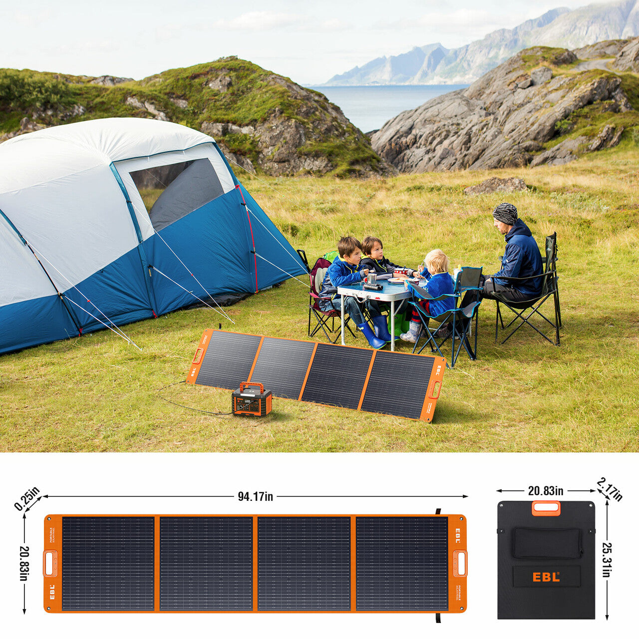 EBL 200W Portable Solar Panel Charger - Foldable Solar Power Bank for Camping, RV, Hiking & Outdoor Adventures - Waterproof & Lightweight Solar Charger for Phones, Laptops & Devices