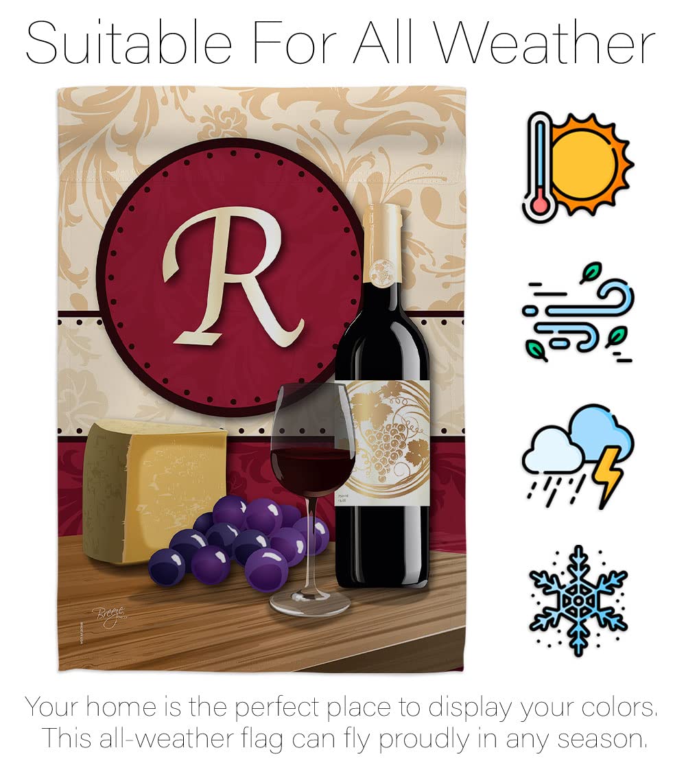 Breeze Decor R Initial Wine House Flag Set 28x40