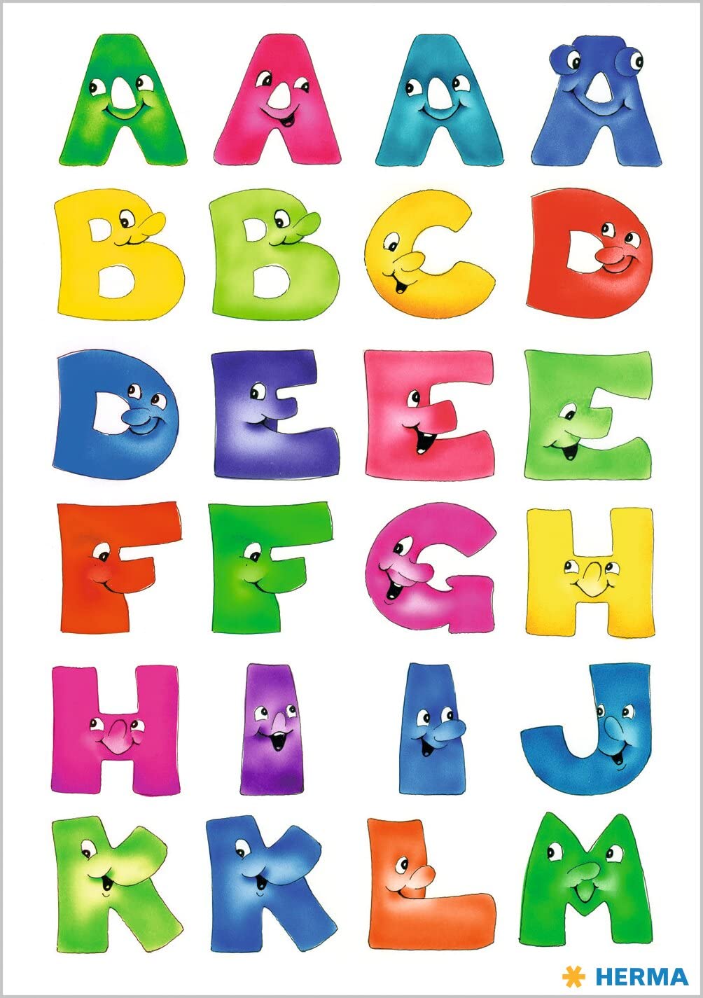 Hermas Alphabet Letter Stickers A-Z with Funny Faces - Self-Adhesive Paper Stickers for Scrapbooking, DIY Crafts, and Kids' School Projects - Perfect for Journals, Planners, and Classroom Decorations