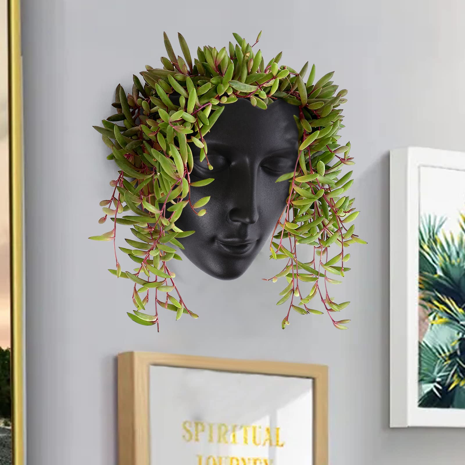 Unique Black Female Head Planter for Succulents - Indoor Wall Hanging Plant Pot with Drainage Hole | Perfect for Home Decor, Office Plants & Gift Ideas