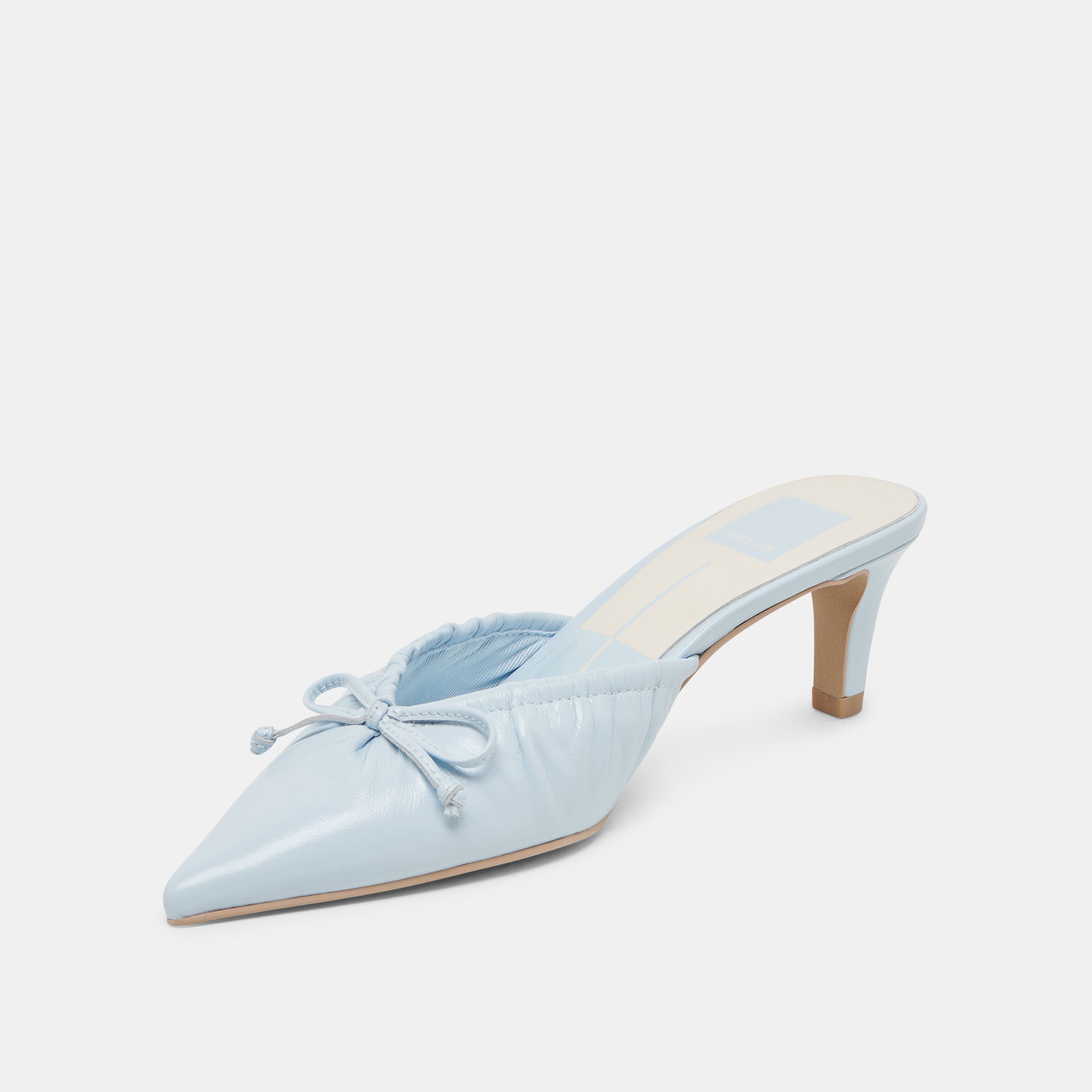KAIRI Women's Mid Heel Pumps - Ice Blue Crinkle Patent Leather Dress Shoes for Work, Party & Special Occasions
