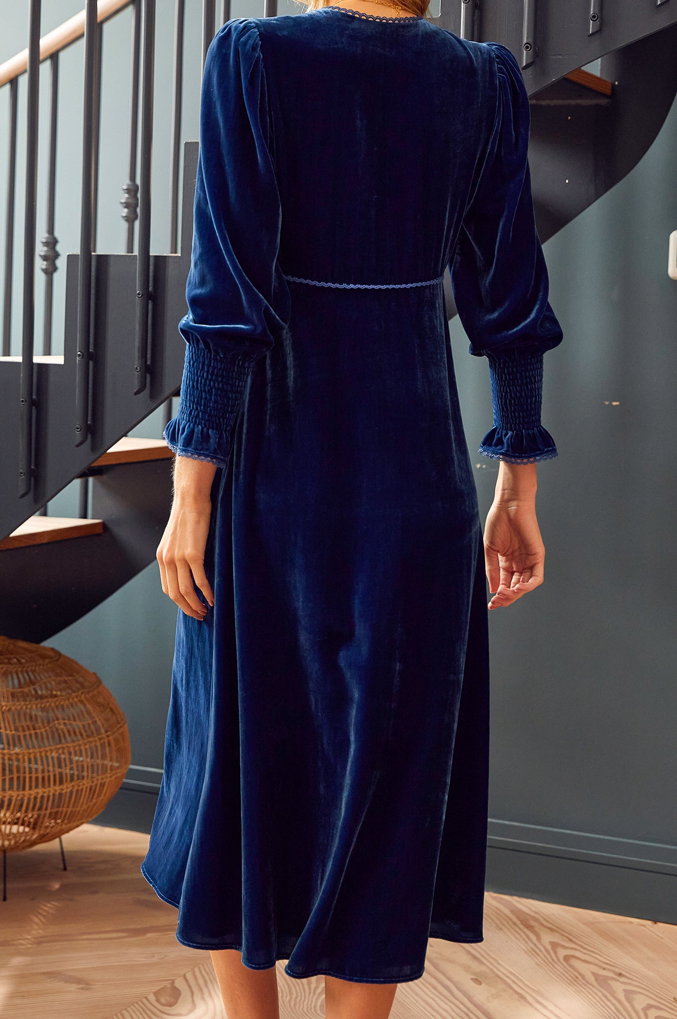 Long Sleeve Velvet Sally Anne Dress in Blue Sapphire | Elegant Winter Party Dress for Women | Perfect for Holiday Gatherings & Formal Events