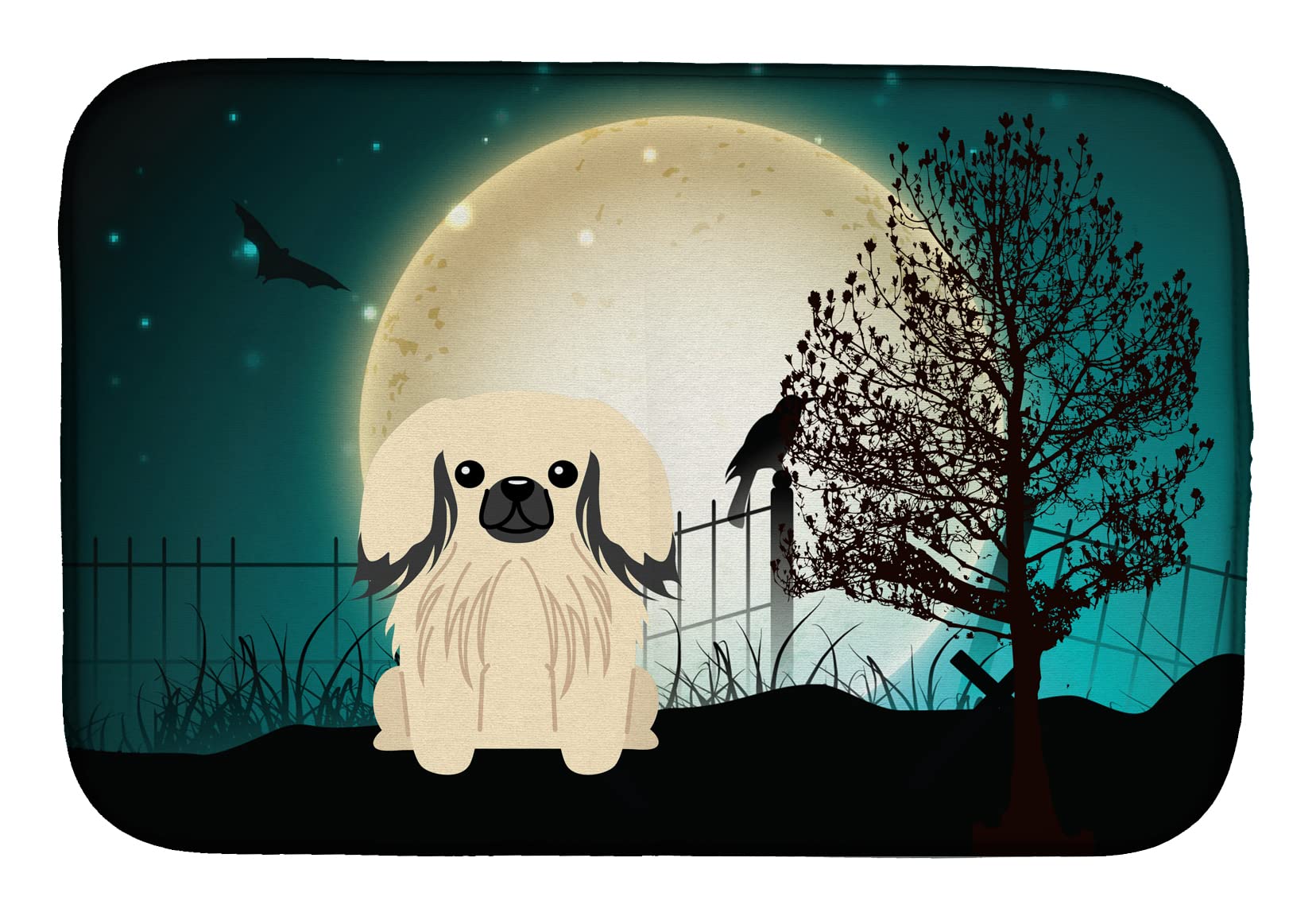 Halloween Scary Pekingese Cream Dish Drying Mat | Absorbent Kitchen Counter Mat | 14 x 21 Inch Multicolor Dish Drainer Pad | Perfect for Halloween Decor & Kitchen Countertop Protection