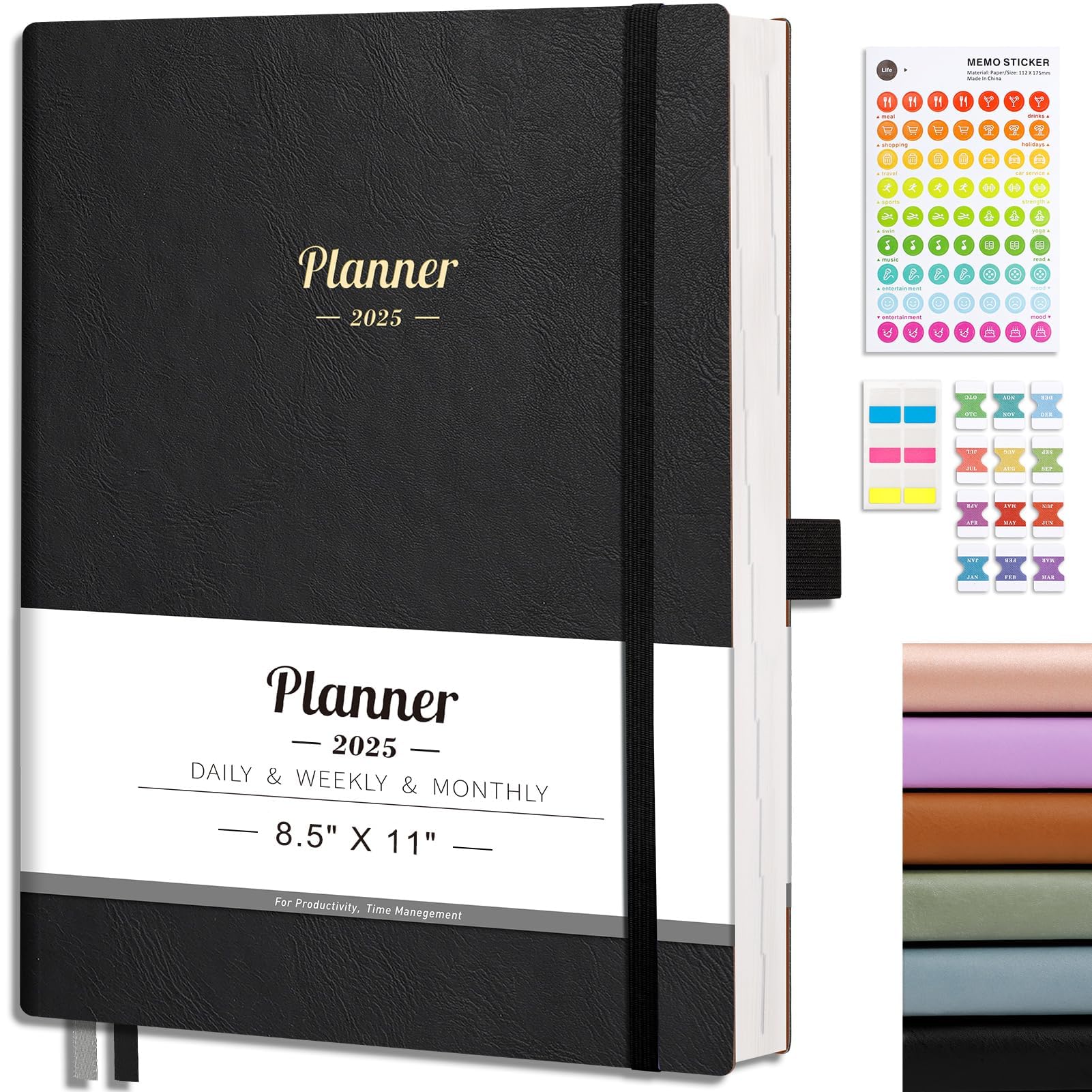 2025-2026 Weekly & Monthly Planner - 15 Month Calendar from Jan 2025 to Mar 2026, A4 Size 8.5x11 Inches with 14 Notes Pages, Vegan Leather Soft Cover & Inner Pocket - Perfect for Work, School & Personal Organization (Black)