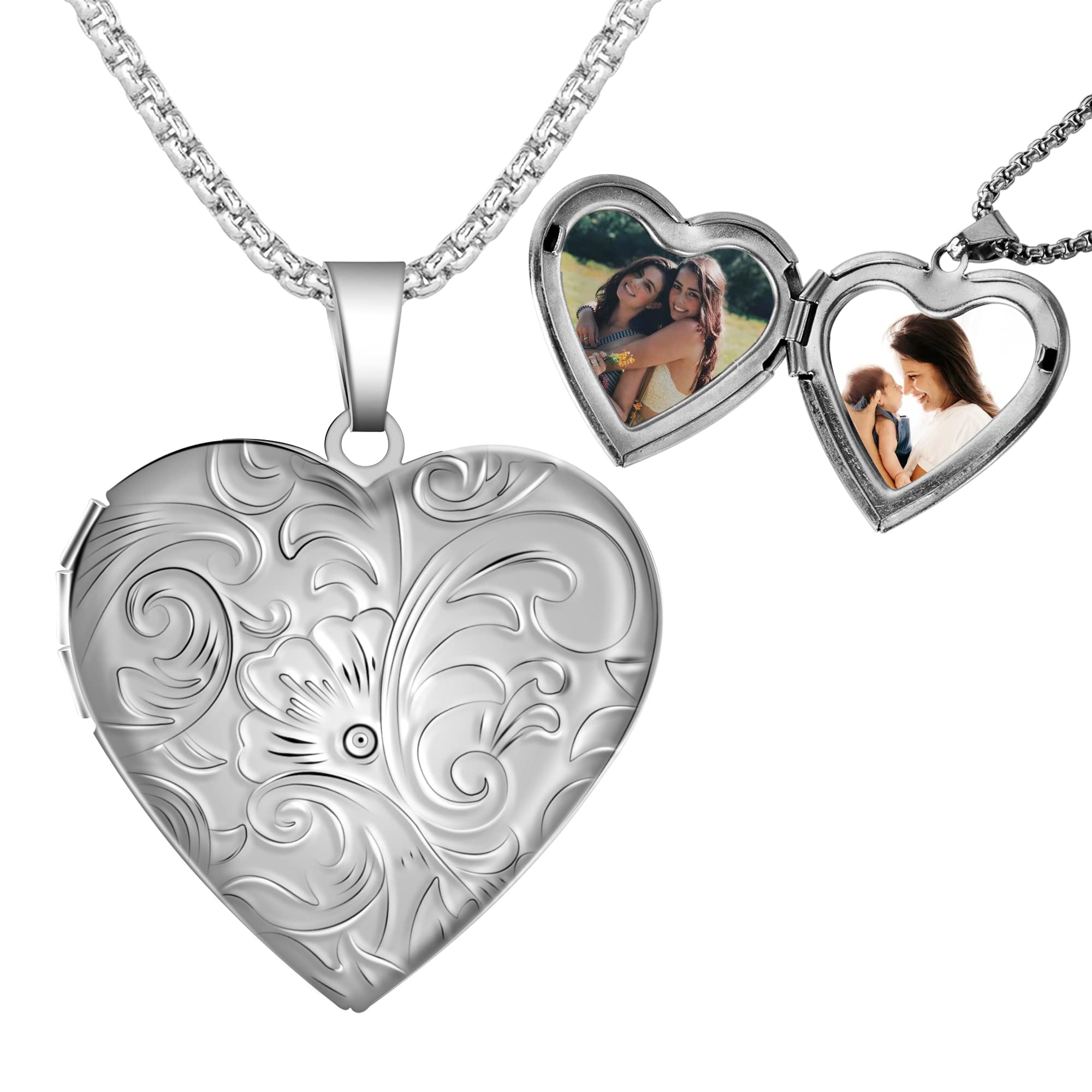 Personalized Heart Locket Necklace for Women - Custom Photo & Text Engraved Memory Pendant with Daisy Flower Design - Perfect Gift for Anniversary, Birthday & Valentine's Day