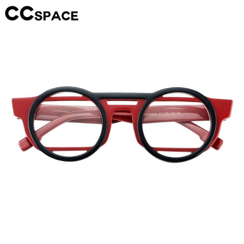 CCspace Unisex Full Rim Round Acetate Double Bridge Eyeglasses 301737 - Stylish Retro Glasses for Men & Women - Perfect for Reading, Work, and Fashion Accessories