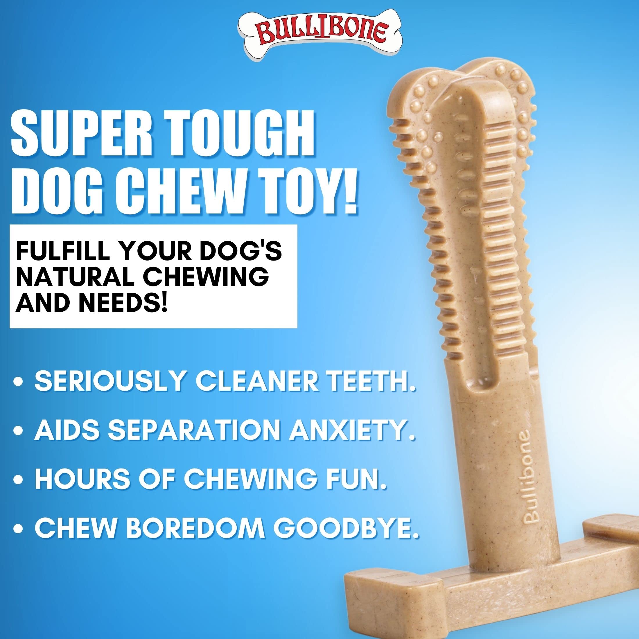 Bullibone SuperBrush: Long-Lasting Nylon Dog Toothbrush Chew Toy with Apple Cinnamon Flavor for Dental Health & Oral Care - Perfect for Puppy Teething, Fresh Breath & Playtime