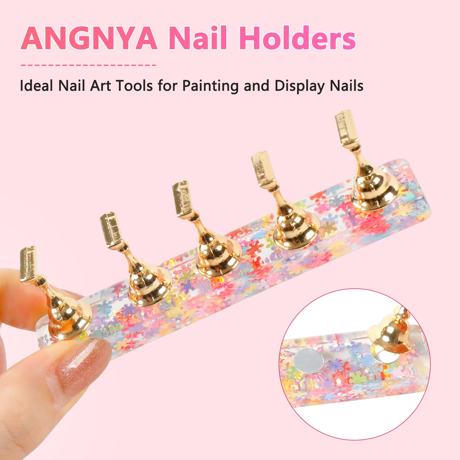 ANGNYA 2 Pack Magnetic Press On Nail Stand Display with 96 Reusable Adhesive Putty - DIY Nail Art Practice Holder for Salon & Home Manicure Tools | Perfect for Nail Artists, Beginners & Beauty Professionals