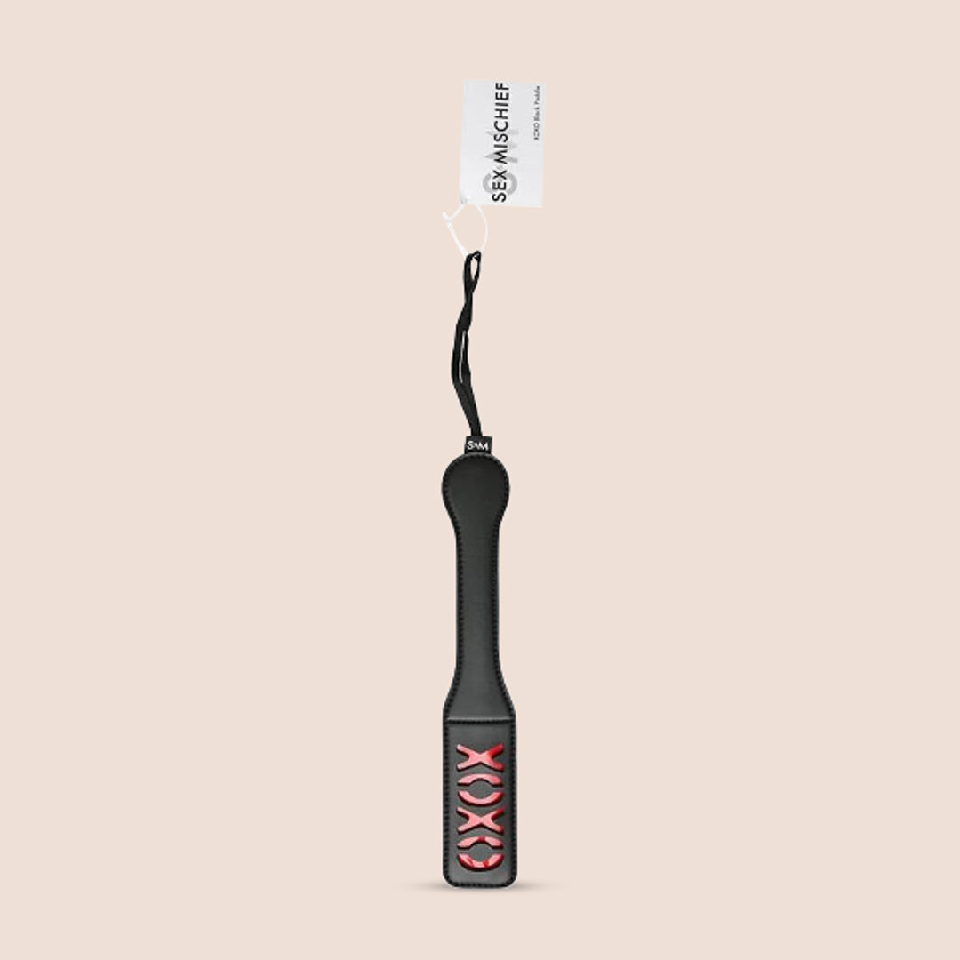 Sex & Mischief Vinyl Spanking Paddle with XOXO Design - Perfect for BDSM, Roleplay & Couples Play - Leaves a Playful XOXO Mark