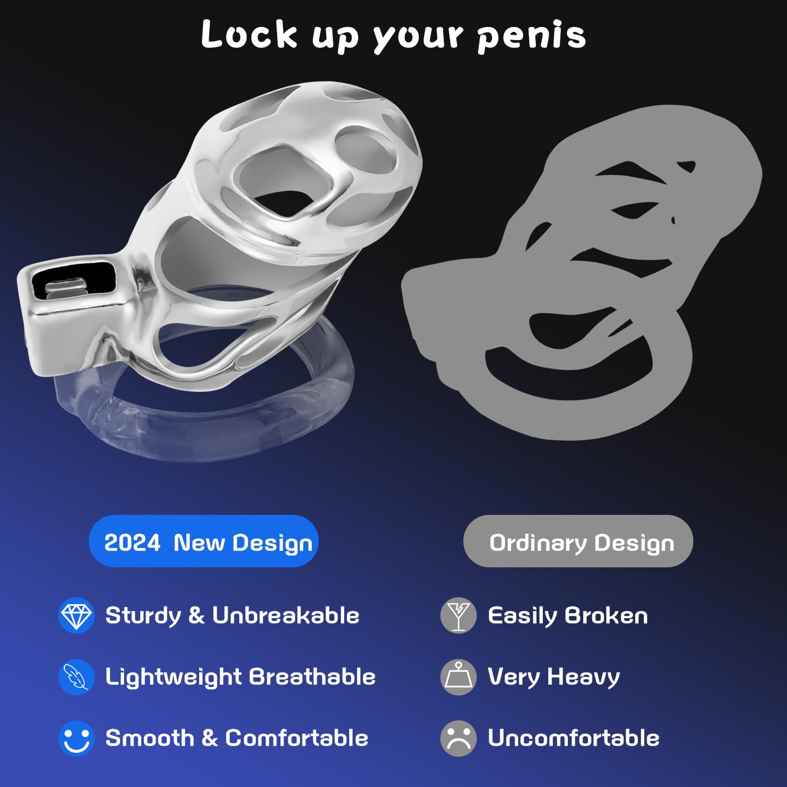 Premium Zinc Alloy Chastity Cage for Men - 3 Sizes Adjustable Cock Ring with Invisible Lock | Lightweight, Smooth & Comfortable Male Penis Restraint Device | Ideal for BDSM, Male Chastity Training, and Couples Play