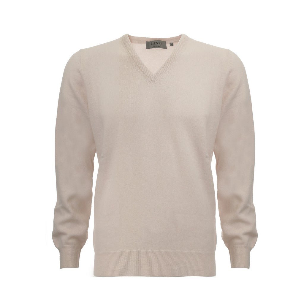 Premium 100% Cashmere V-Neck Sweater for Men - Soft & Warm 12GG Knit in Cream - Perfect for Office, Date Night & Winter Layering